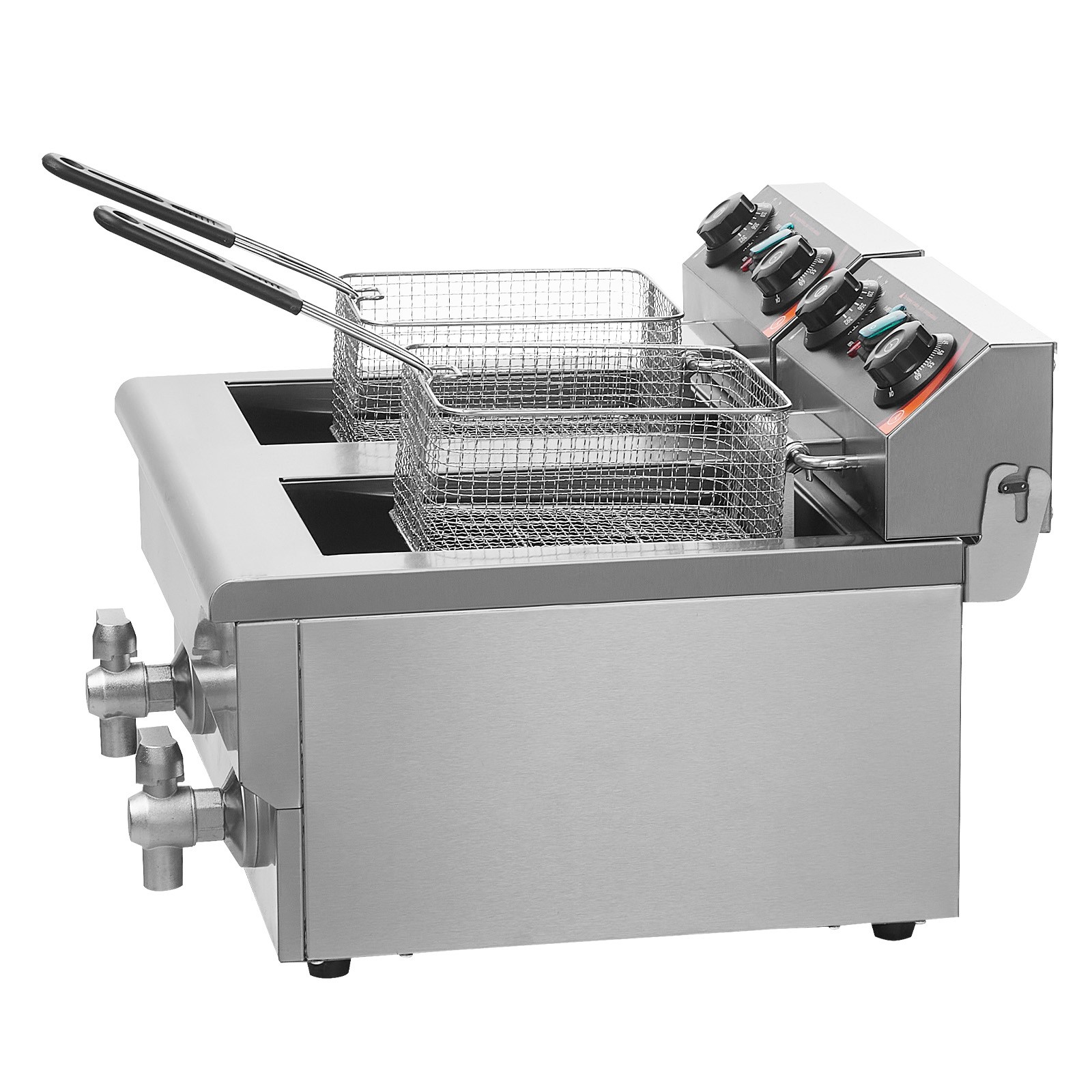 22L Commercial Electric Deep Fryer Countertop Deep Fryer w/ Dual Tanks 3000W