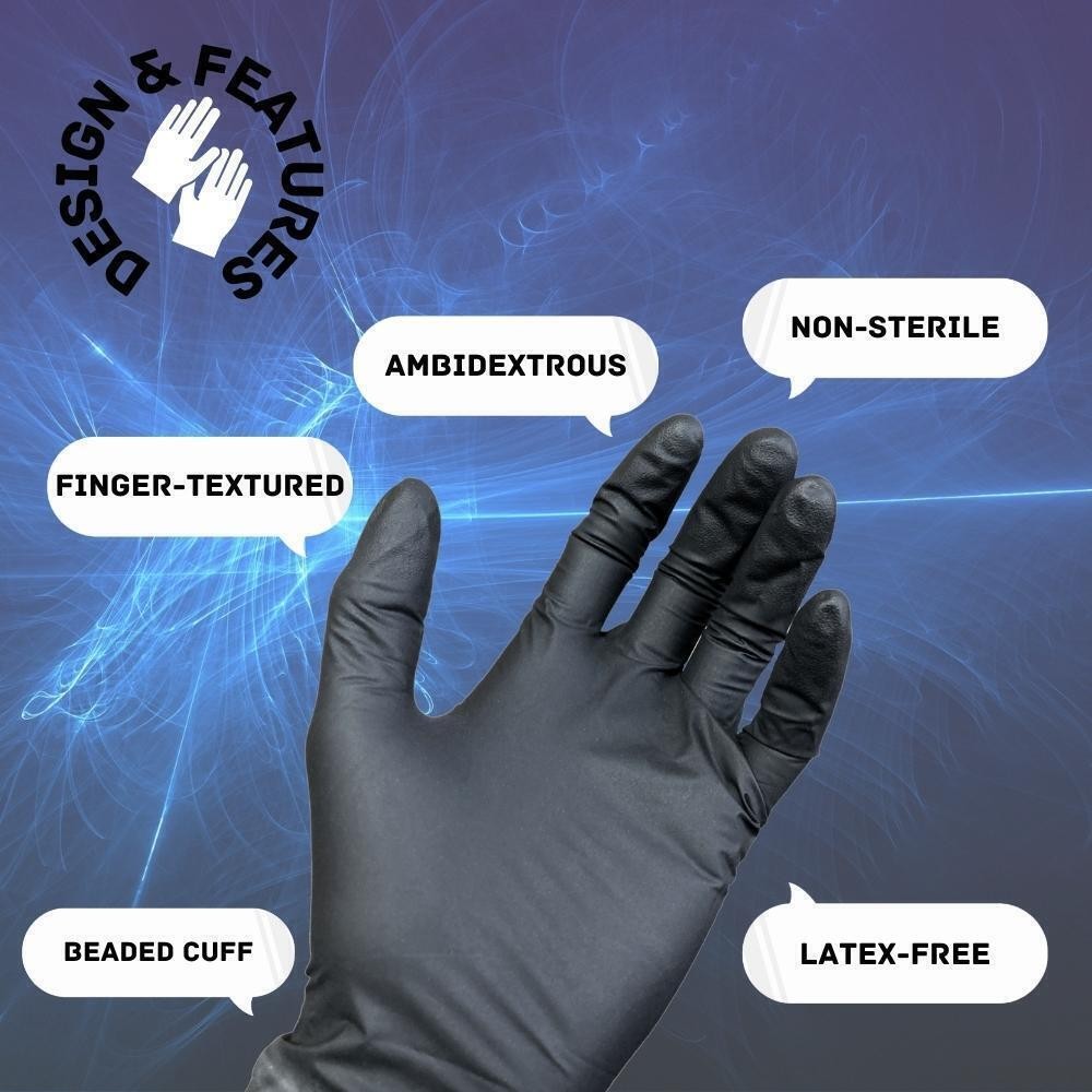 Medium 6 MIL Textured Black Nitrile Exam Powder-Free Gloves 1000 Pieces