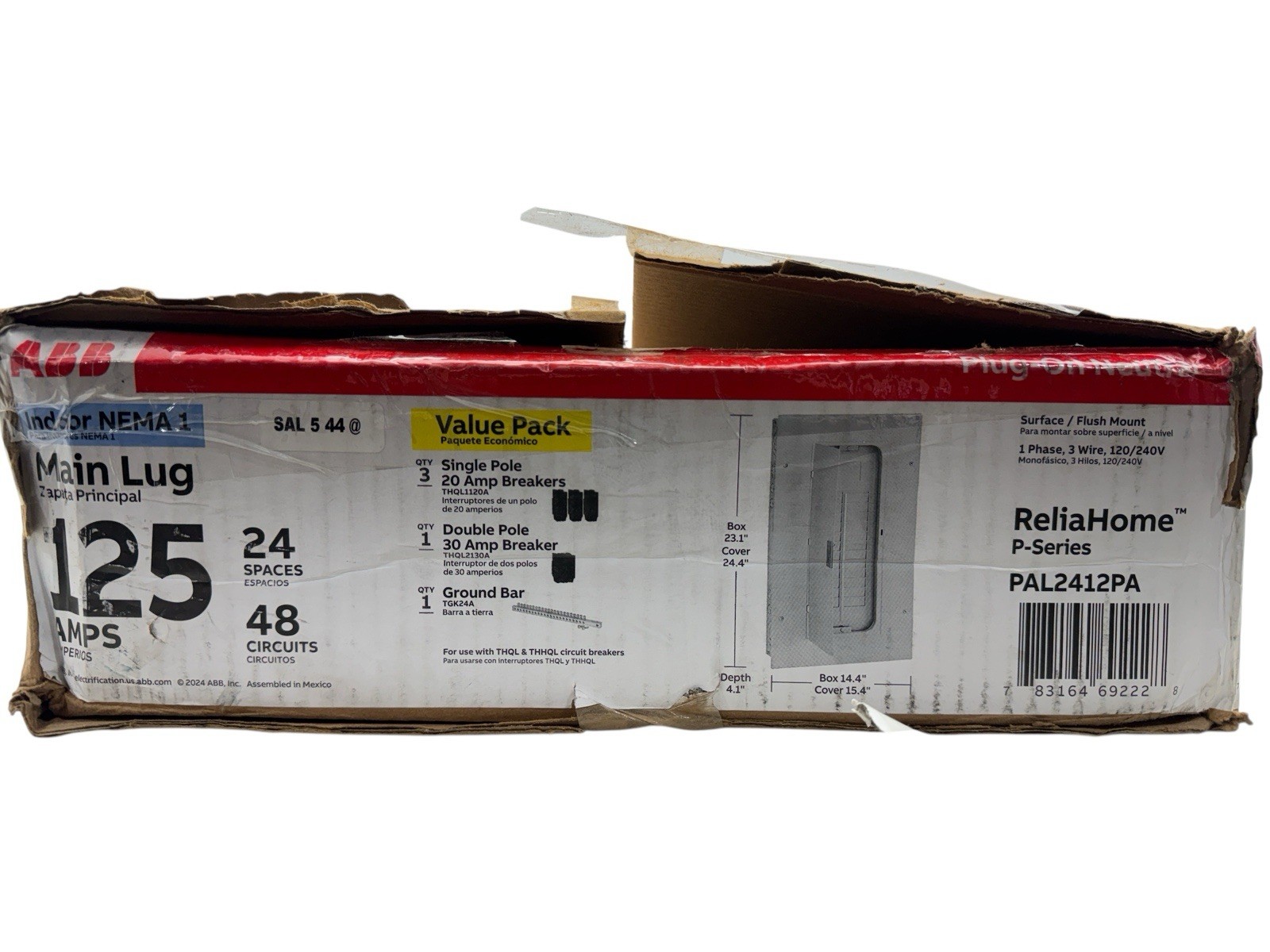 ABB 125 Amp 24-Space 48-Circuit Main Lug Plug-On Neutral Value Pack PAL2412PA