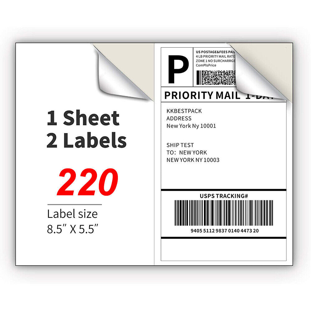 Shipping Labels 2 Per Sheet 8.5 x 5.5″ Half Sheets Blank Self Adhesive 220-11000