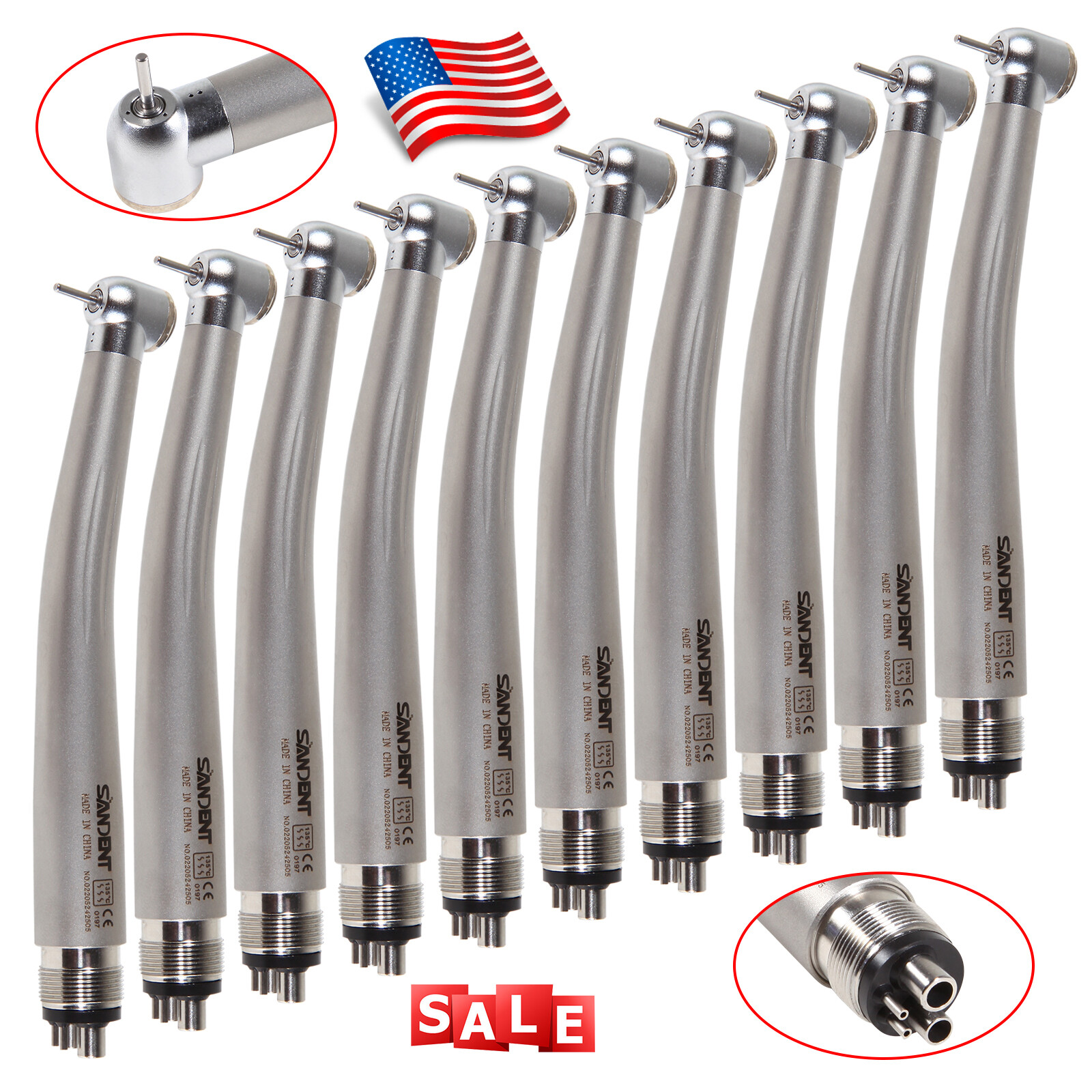 1-10 Packs SANDENT Dental High Speed Handpiece Standard Push Button 4 Holes