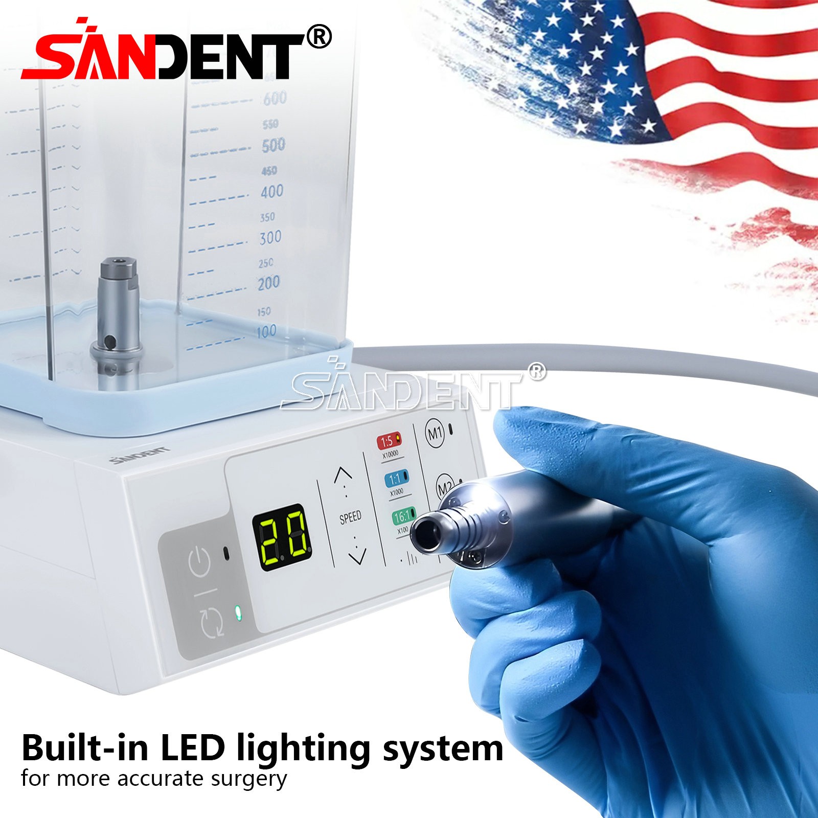 Dental Brushless LED Electric Micro Motor with Water/1:5/1:1 LED Handpiece UPS
