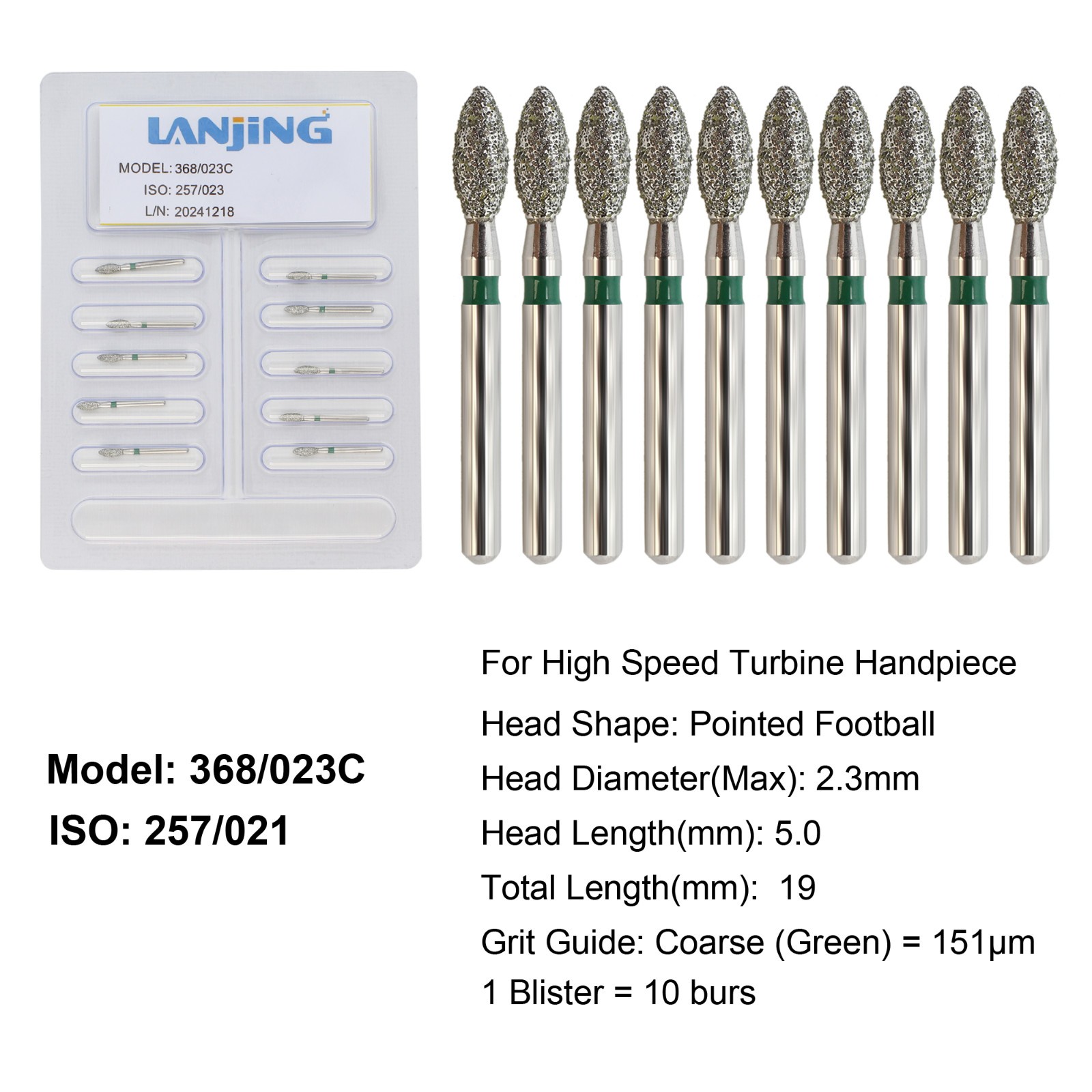 Dental Diamond Football Bur Burs FG Fine Coarse High Speed Friction Grip 379 368