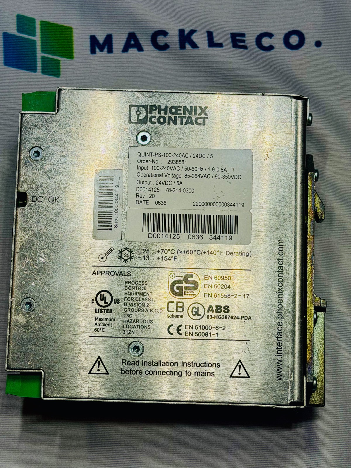 Phoenix Contact Quint Power 100-240V 24VDC 5A QUINT-PS-100-240AC/24DC/5A USED
