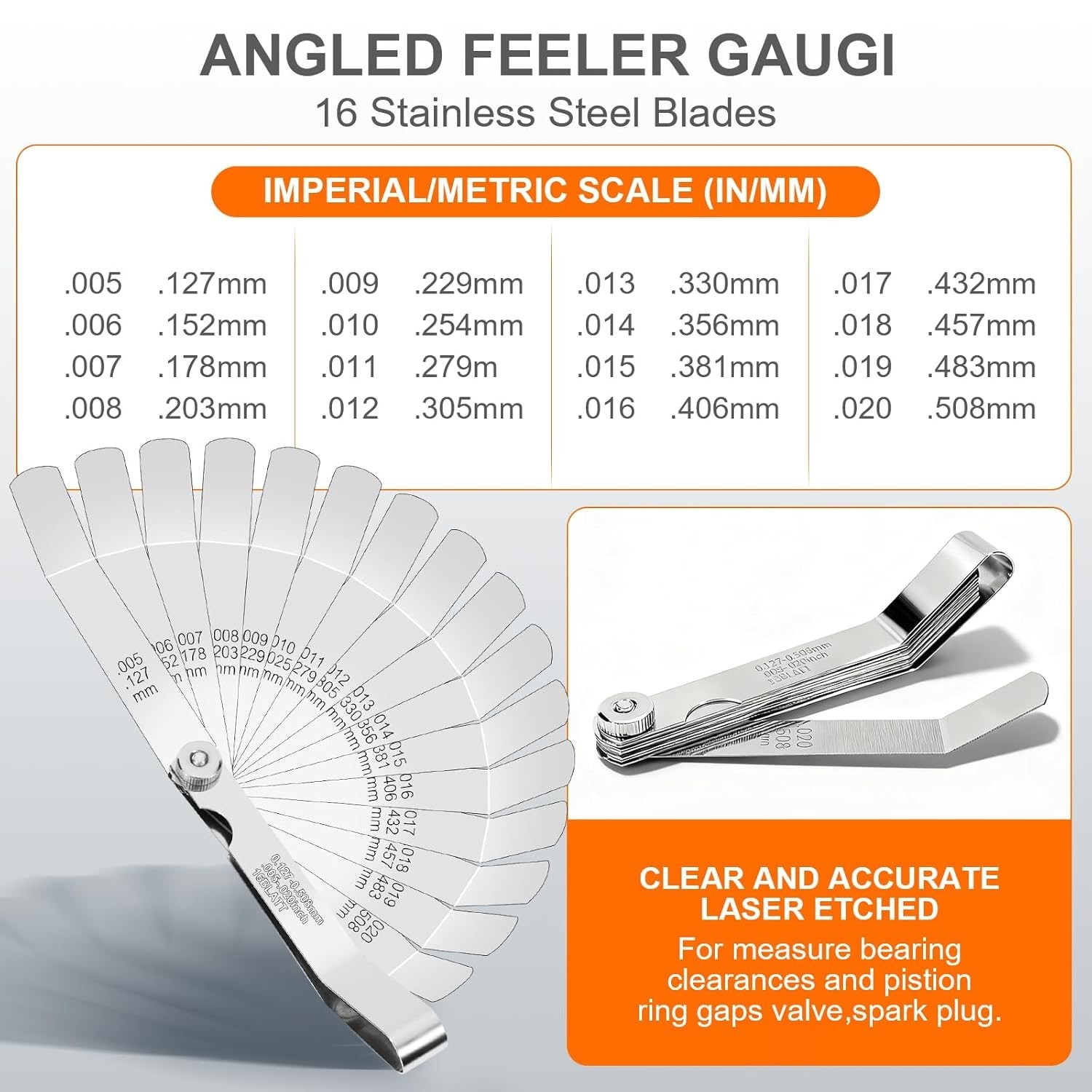 2Pcs Stainless Steel Feeler Gauge Set,32 Straight Blades Feeler Gauge16 Piece…