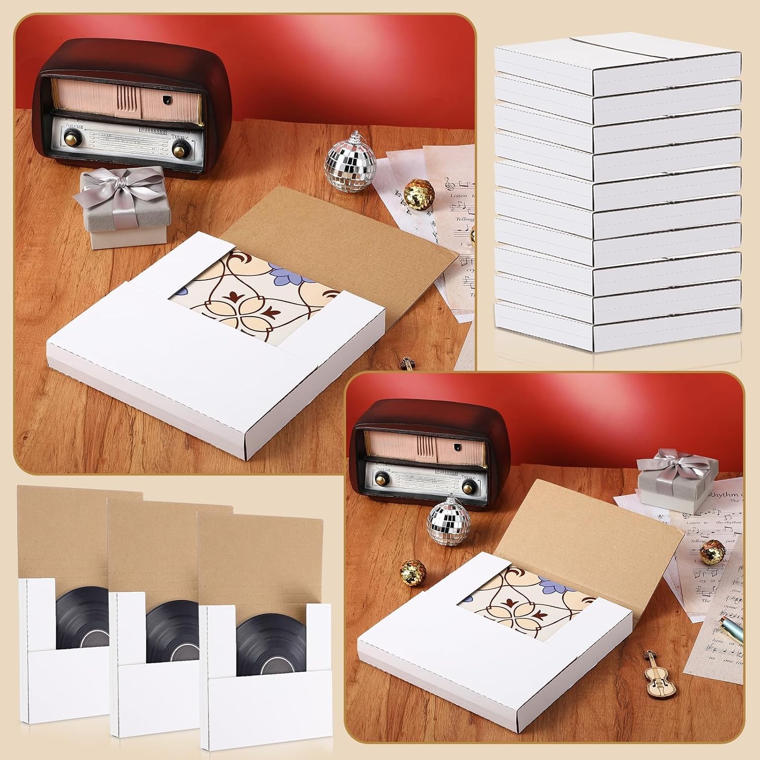 100 Pack 7 Inch Vinyl Record Mailers Boxes 45 RPM Easy Fold LP Cardboard Mailing