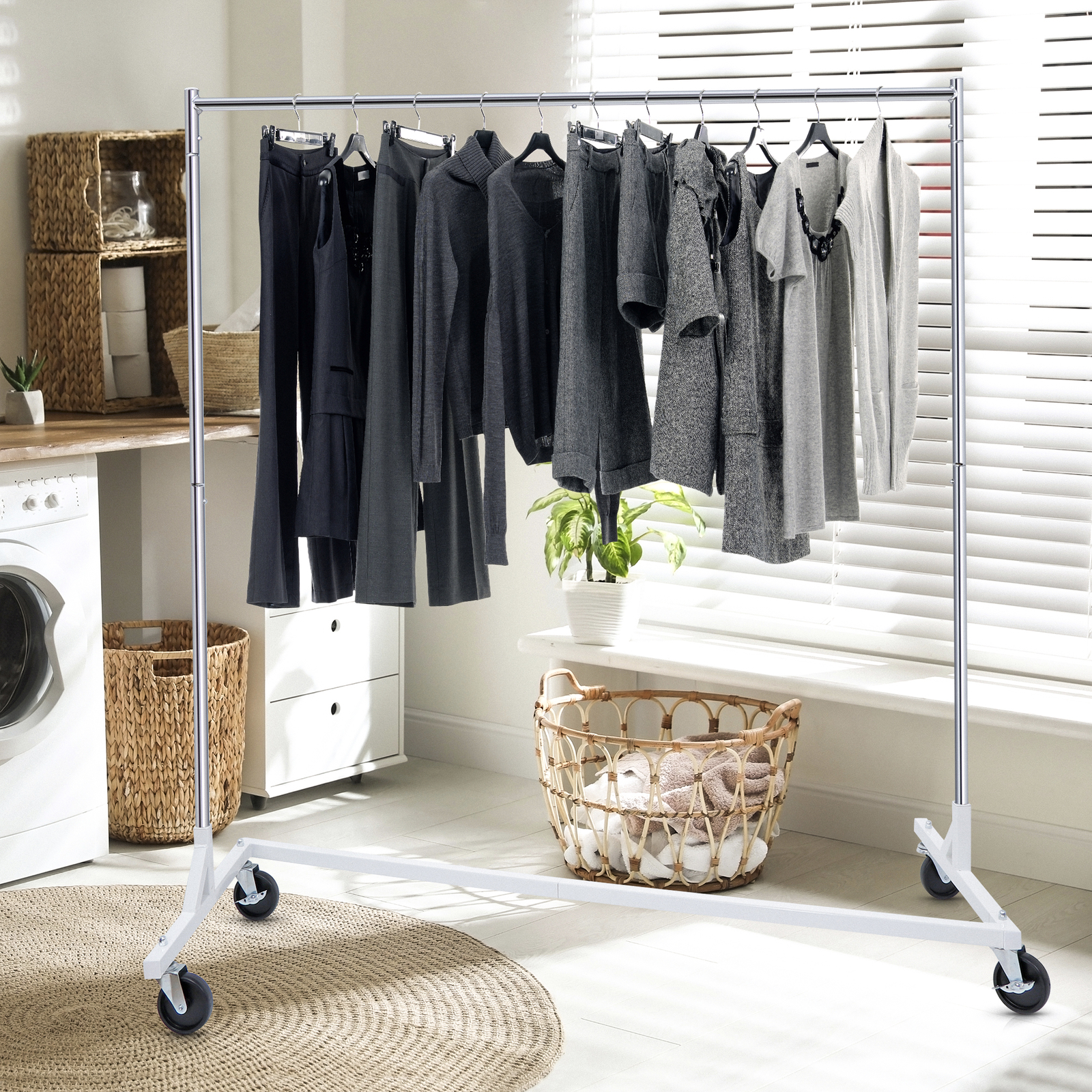 Heavy-Duty Commercial Garment Rack Rolling Z-Base Storage Clothing Shelving Rack