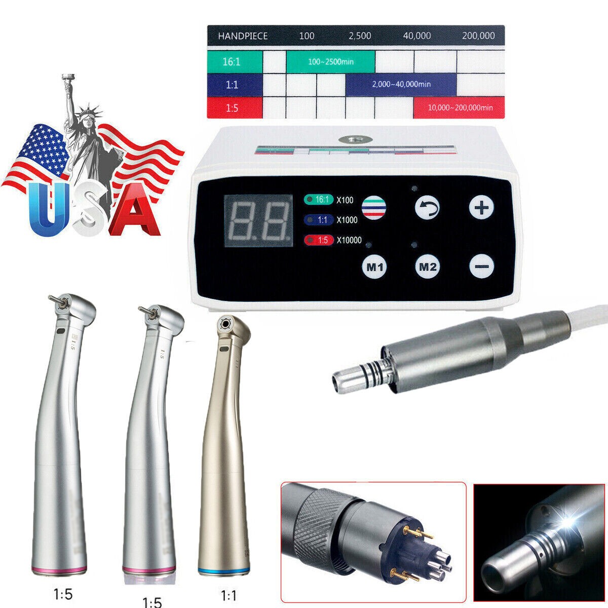 US NSK Style Dental Brushless LED Electric Micro Motor 1:5 Increasing Handpiece