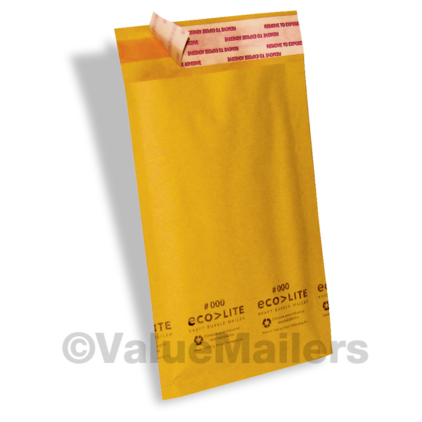 100 #000 4X8 ” Ecolite ” Kraft Bubble Mailers Padded Envelopes Self Seal Bags