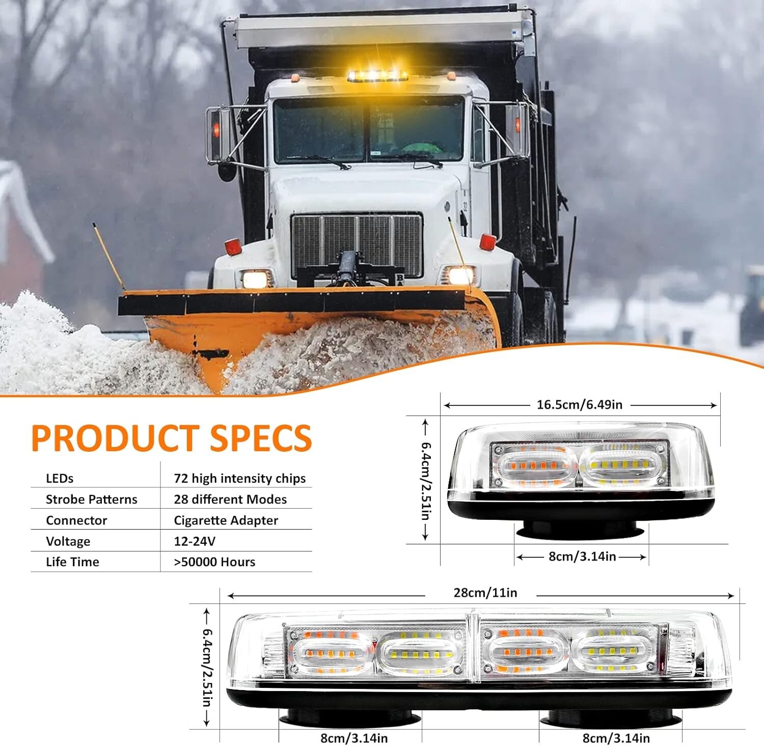 72 LED Roof Top Strobe Beacon Light Bar for for Tow Trucks, Snow Plows，Vehicles