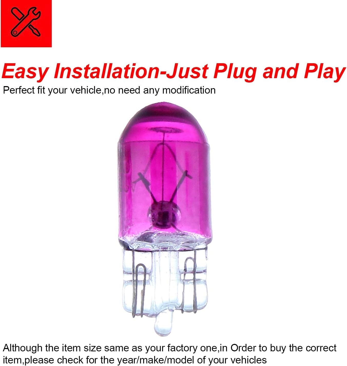 10-Pack T10 168 194 W5W Wedge Halogen Bulbs for Instrument Panel Color: purple
