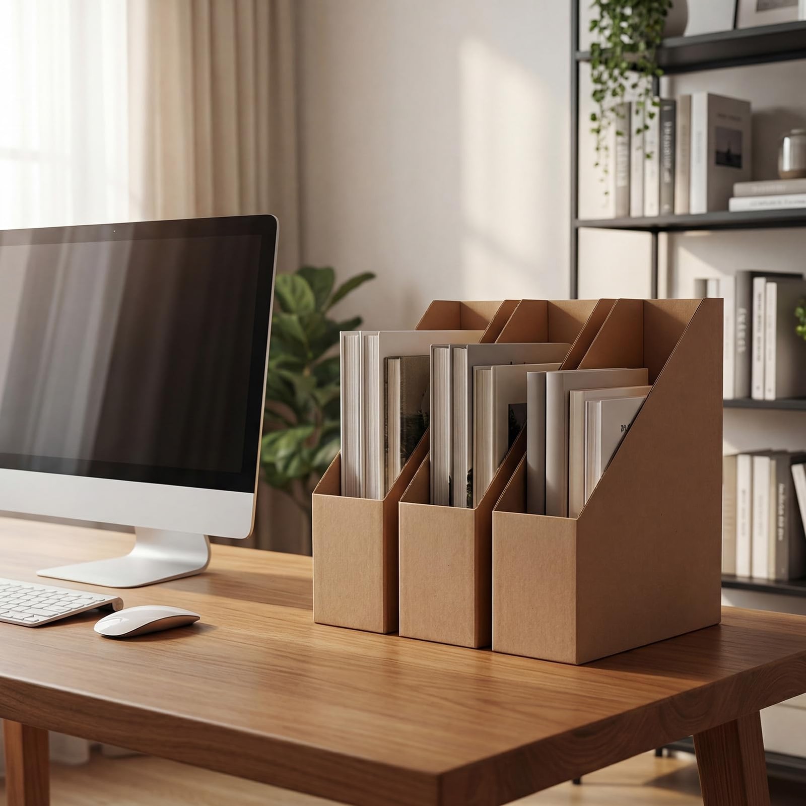 Brown Magazine File Holder Cardboard Rack Foldable Storage Organizer Box 12PK