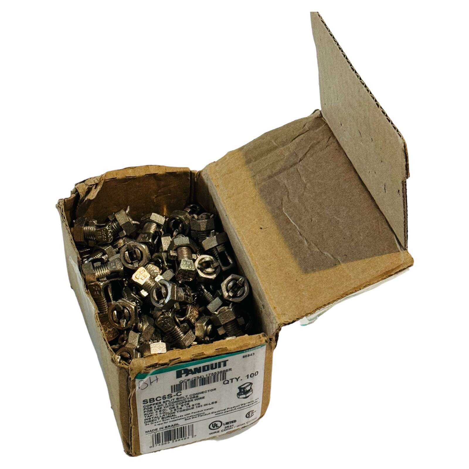 PANDUIT SPLIT BOLT CONNECTOR 6 AWG SBC6S-C BOX OF 100 PCS