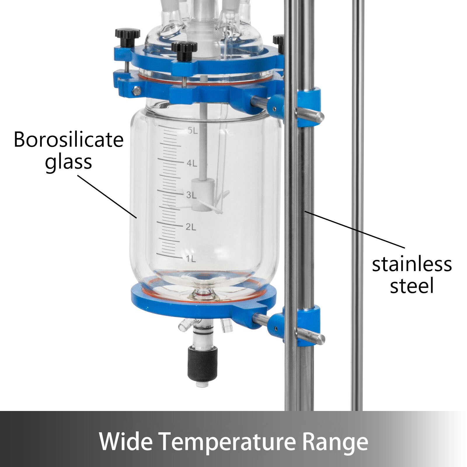 5L Jacketed Glass Reactor 110V Reaction Vessel 100w Digital 0-1200r/min US