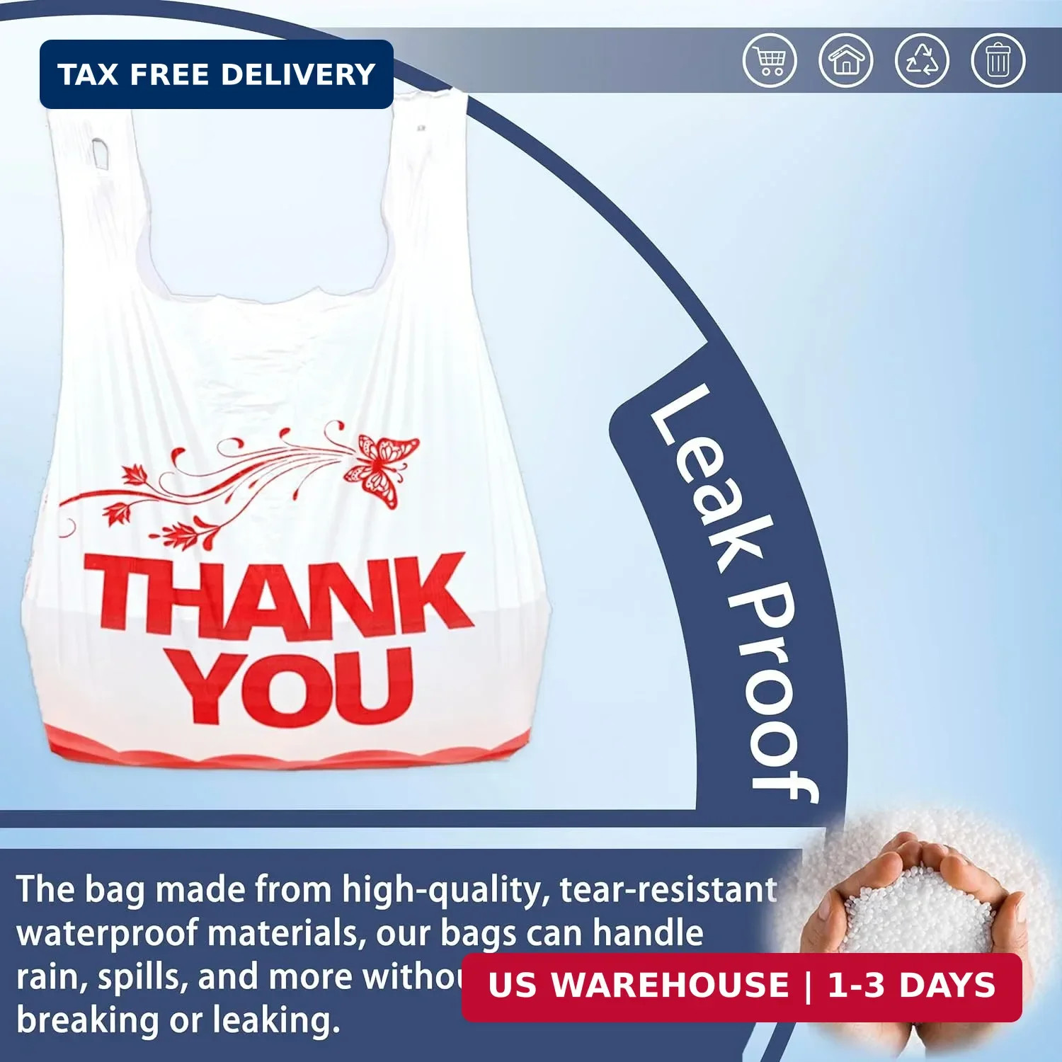 100 Pcs White Thank You Bags T Shirt Bags To Go Grocery Reusable Disposable FAST