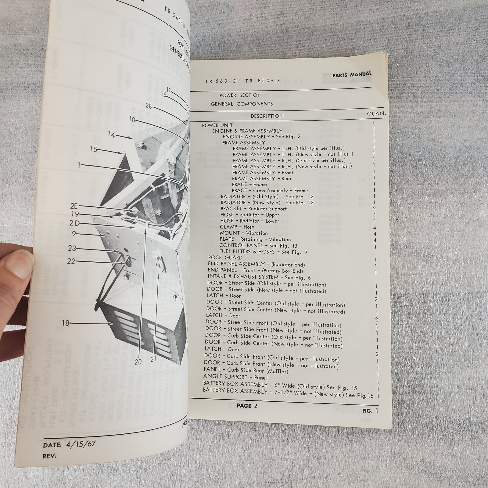1967 Frigiking TR-560 TR-850 Diesel Parts Manual 95 pages Illustrated