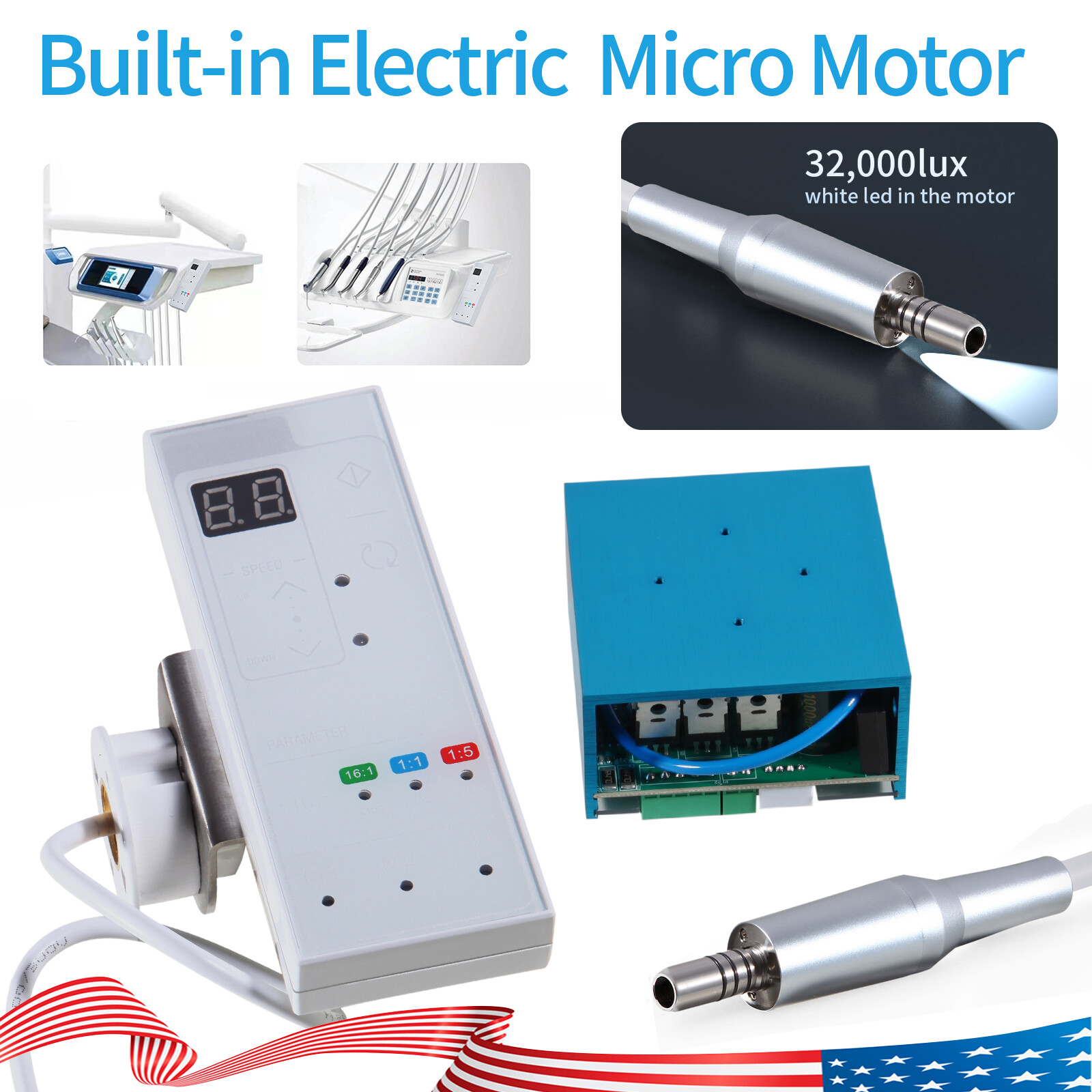 Dental LED Electric Motor Brushless Built in/1:1 1:5 LED Contra Angle Handpiece