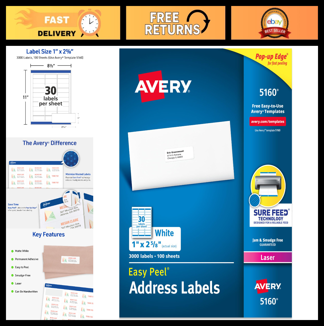 Customizable Printable Address Labels 1″ x 2-5/8″ – 3,000 Blank Mailing Stickers