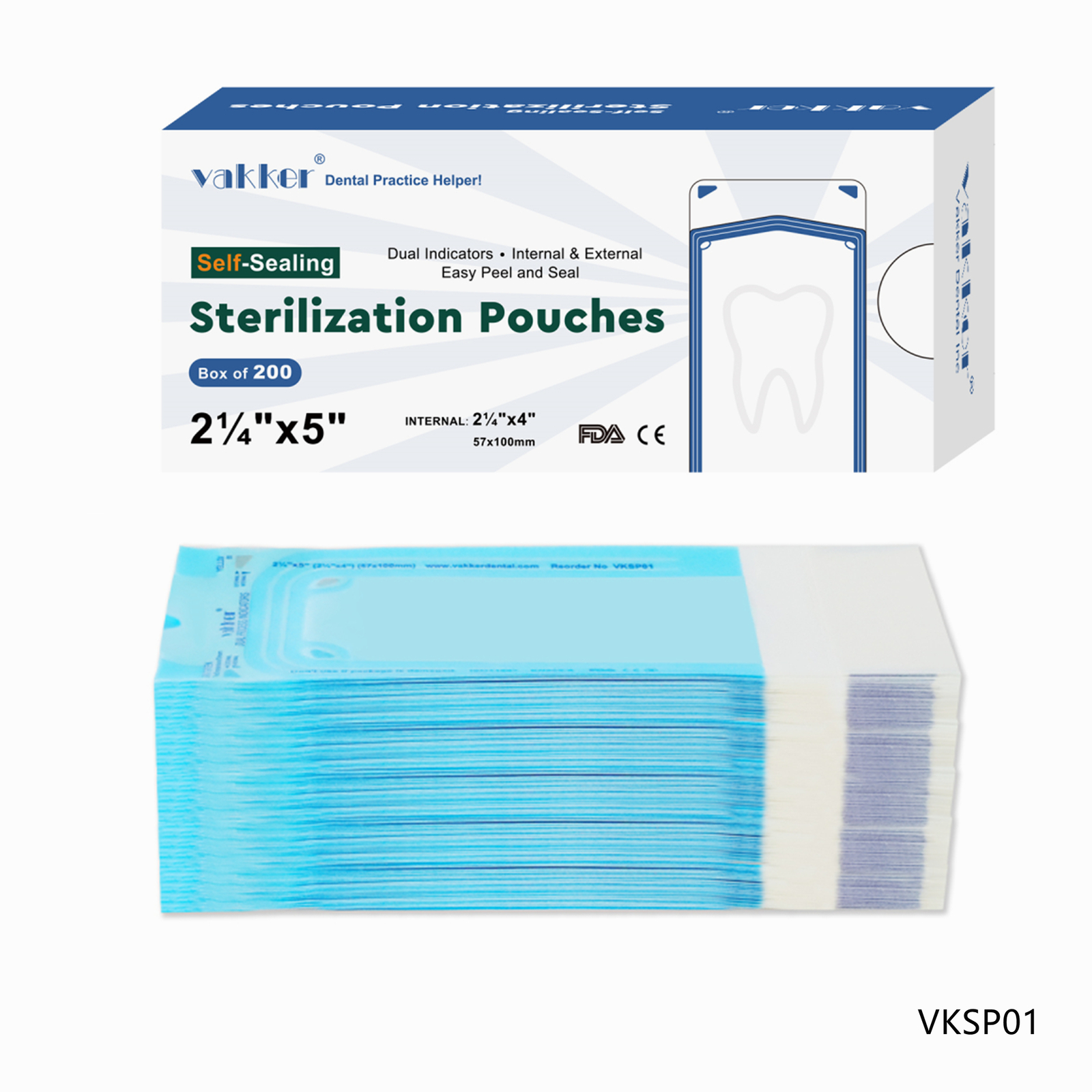 Vakker 1000pc 2.25″ x 5″ Self Sealing Dental Sterilization Pouches Autoclave Bag