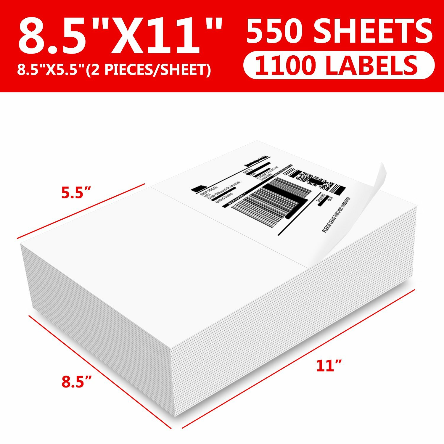 220- 6600 Half Sheet Address Shipping Labels 8.5 x 5.5 Self Adhesive 2 Per Sheet