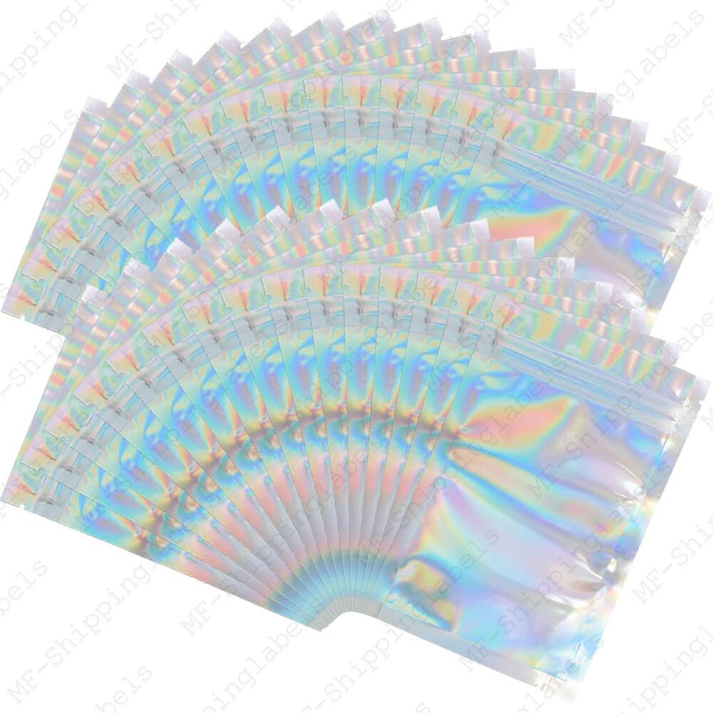 Smell Proof Mylar Holographic Bags Foil Pouch Resealable Clear Zip Food Storage
