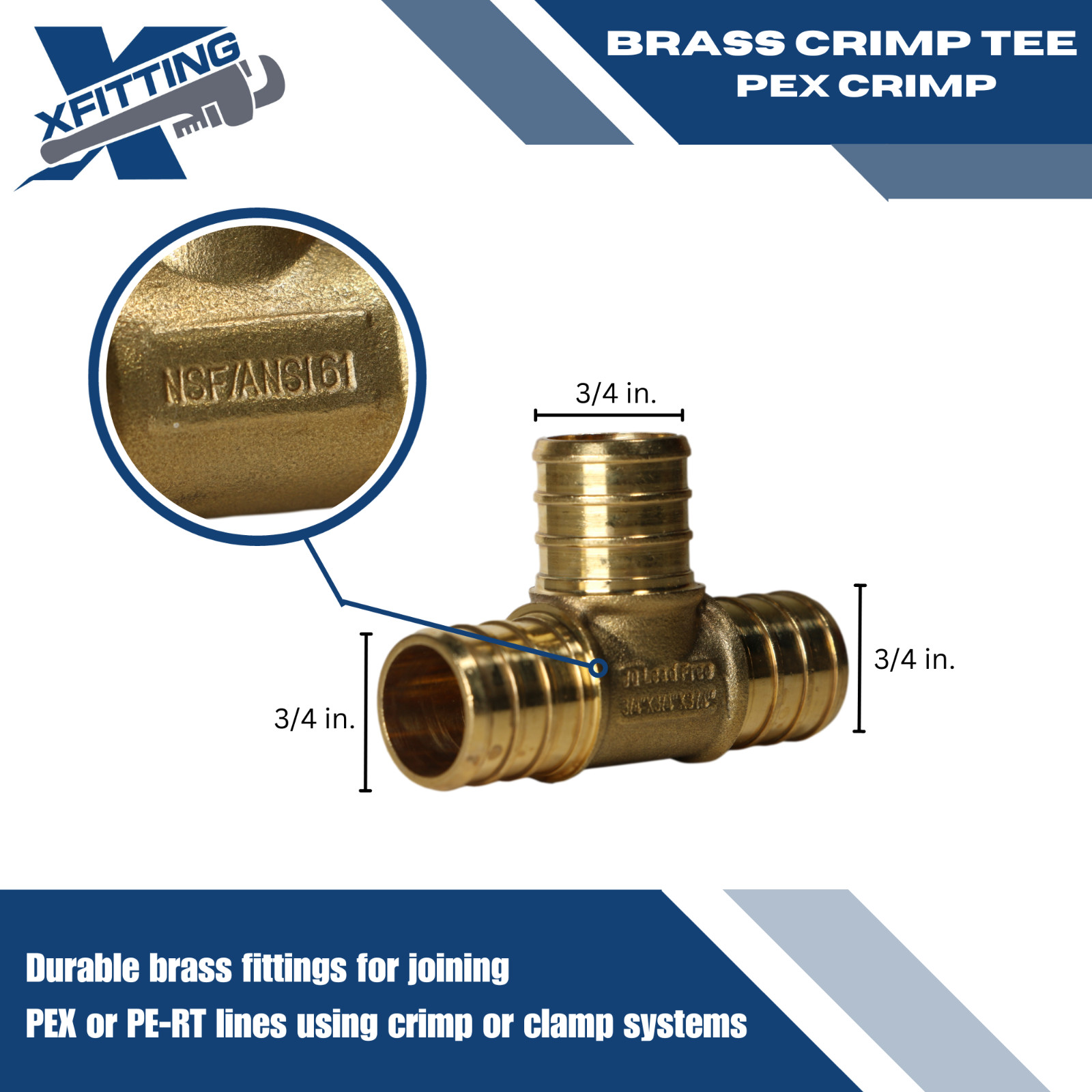 25 Pcs. 3/4″ x 3/4″ x 3/4″ Pex Tee, 3/4 Inch Pex Tee, Lead Free Brass 23-2-3=25