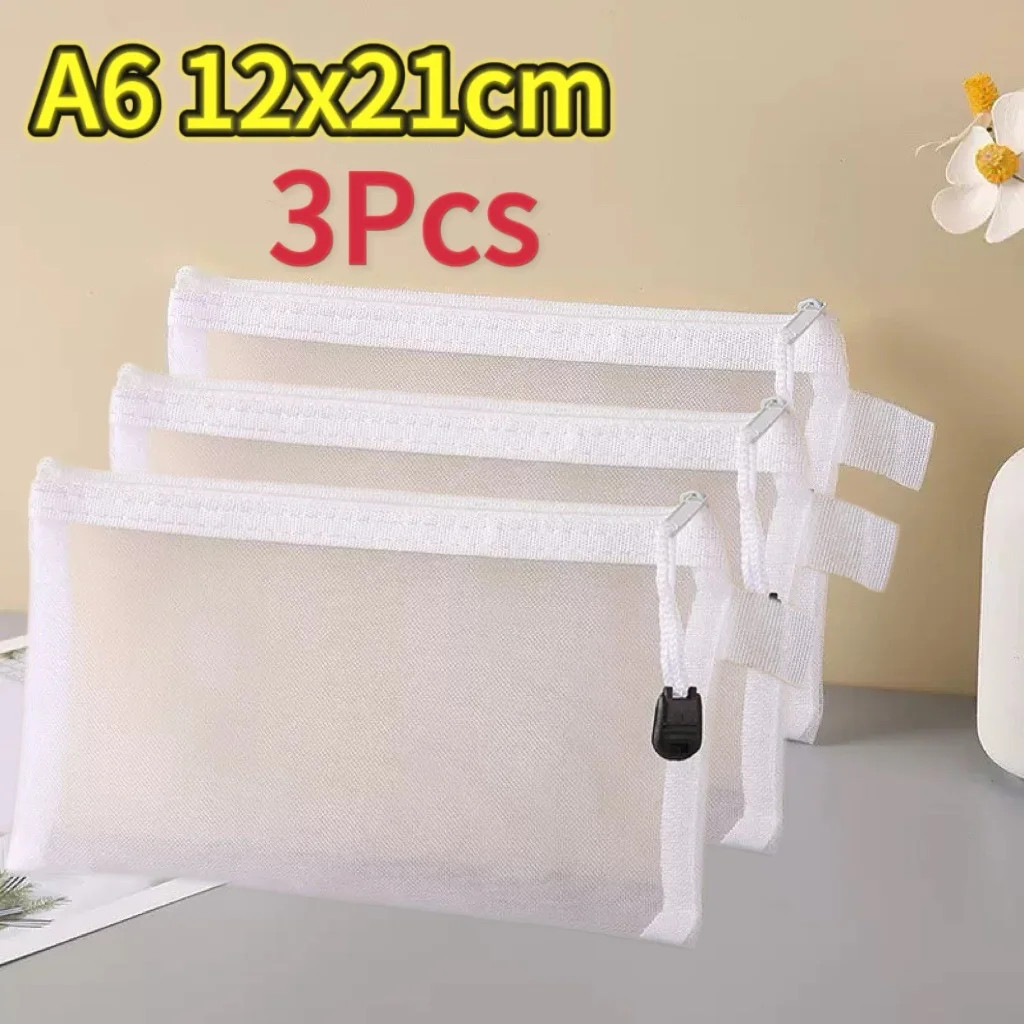 1-12Pcs Mesh Zipper Pouch Student Waterproof Zip File Bag Makeup Bag School Offi