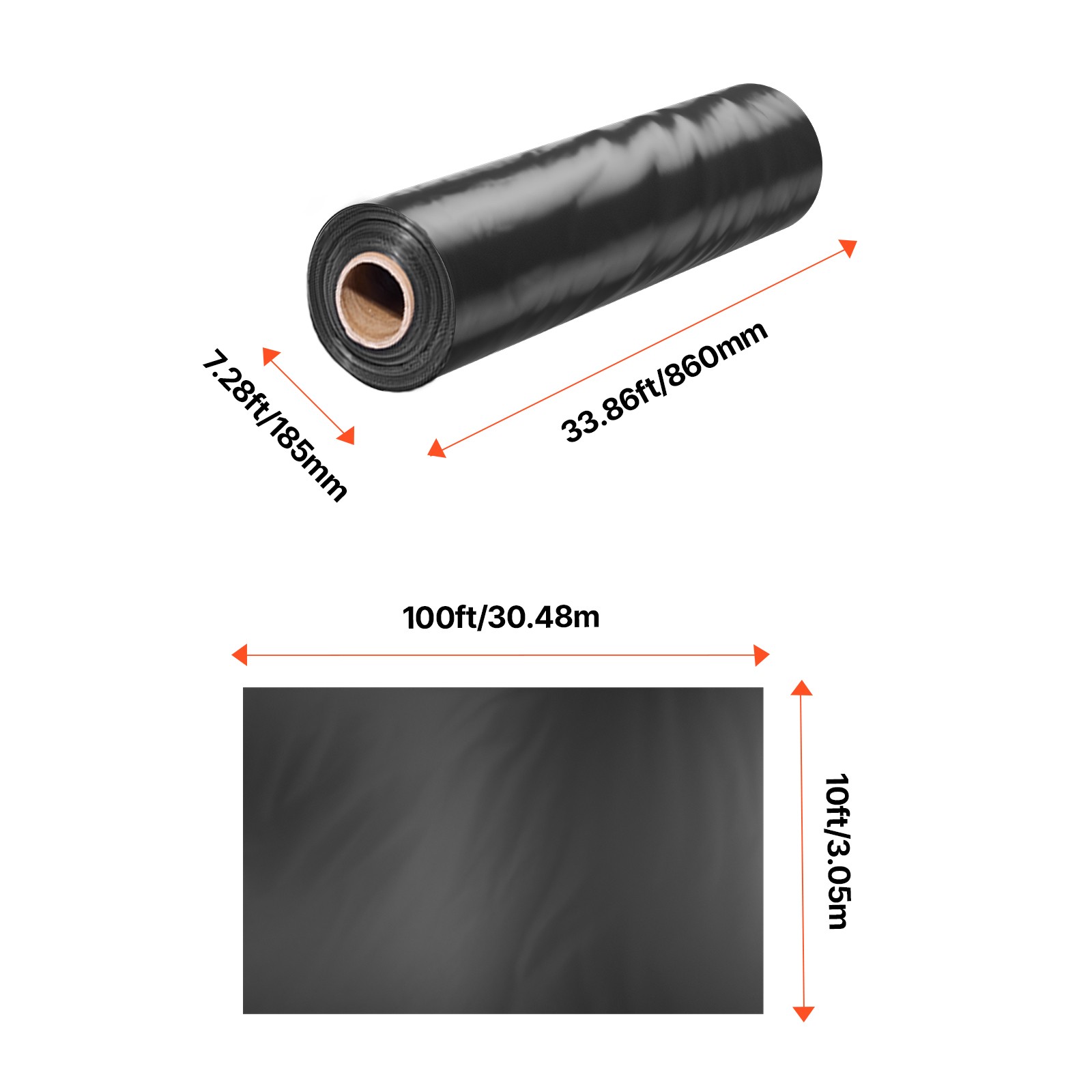 6Mil Plastic Sheeting Roll 10 x 100 FT Heavy Duty Polyethylene Black