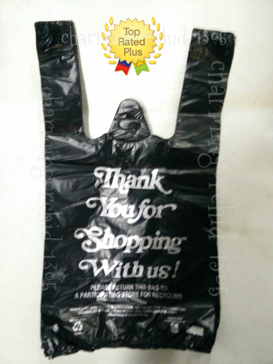 HDPE Small 8″x 4″x 15″ Black Thank You Plastic T-Shirt Bags 1/10 Shopping Bags