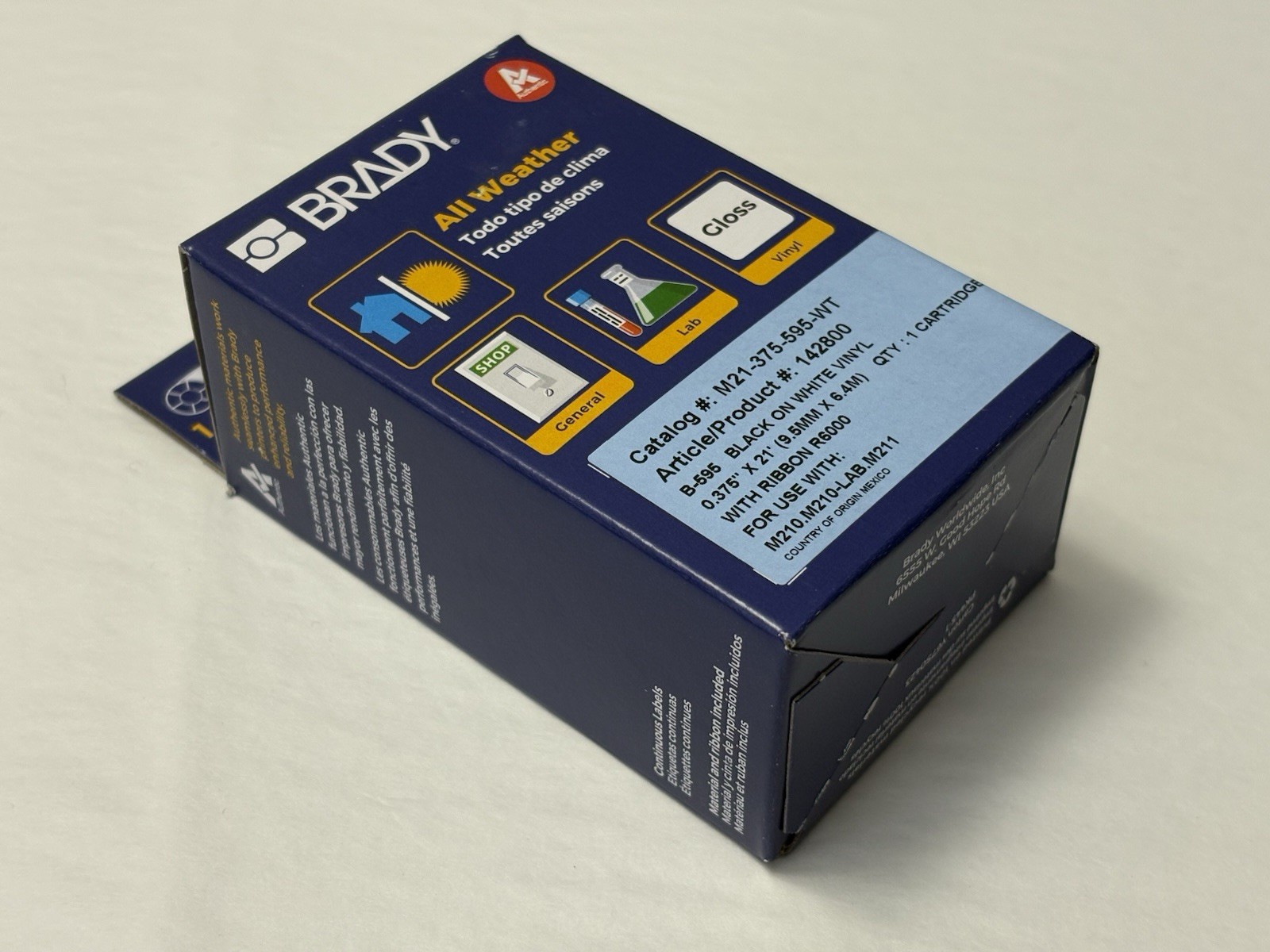 New Brady M21-375-595-WT Label 0.375 In X 21ft Black On White Cartridge (EH1)
