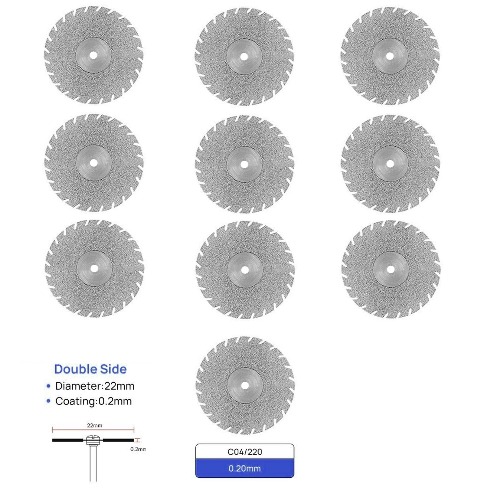 Dental Lab Diamond Wheel Disc Ultra-thin Double Side Grit Disk Cutting Tool 22mm