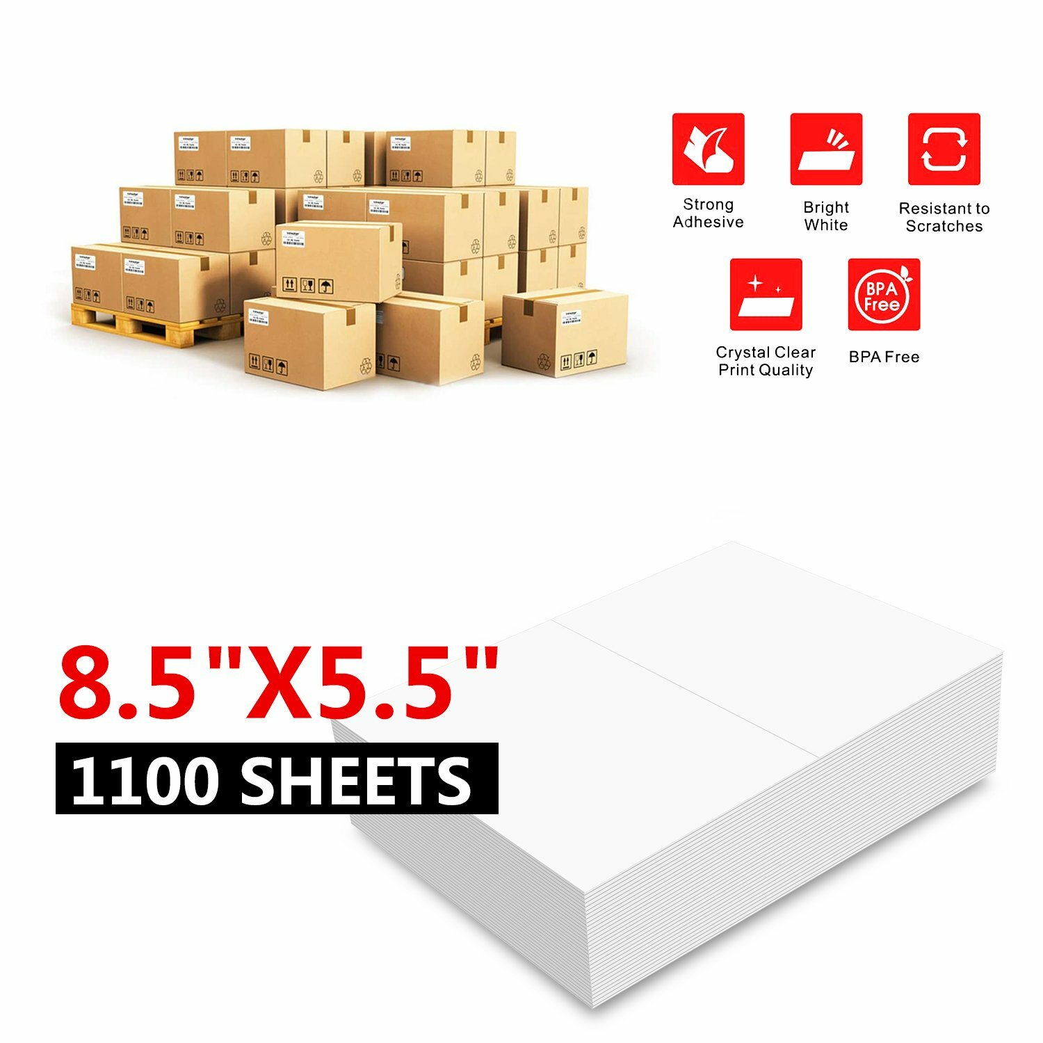 1100 Premium 8.5×5.5 Square Corner Shipping Labels Half Sheet Self Adhesive US