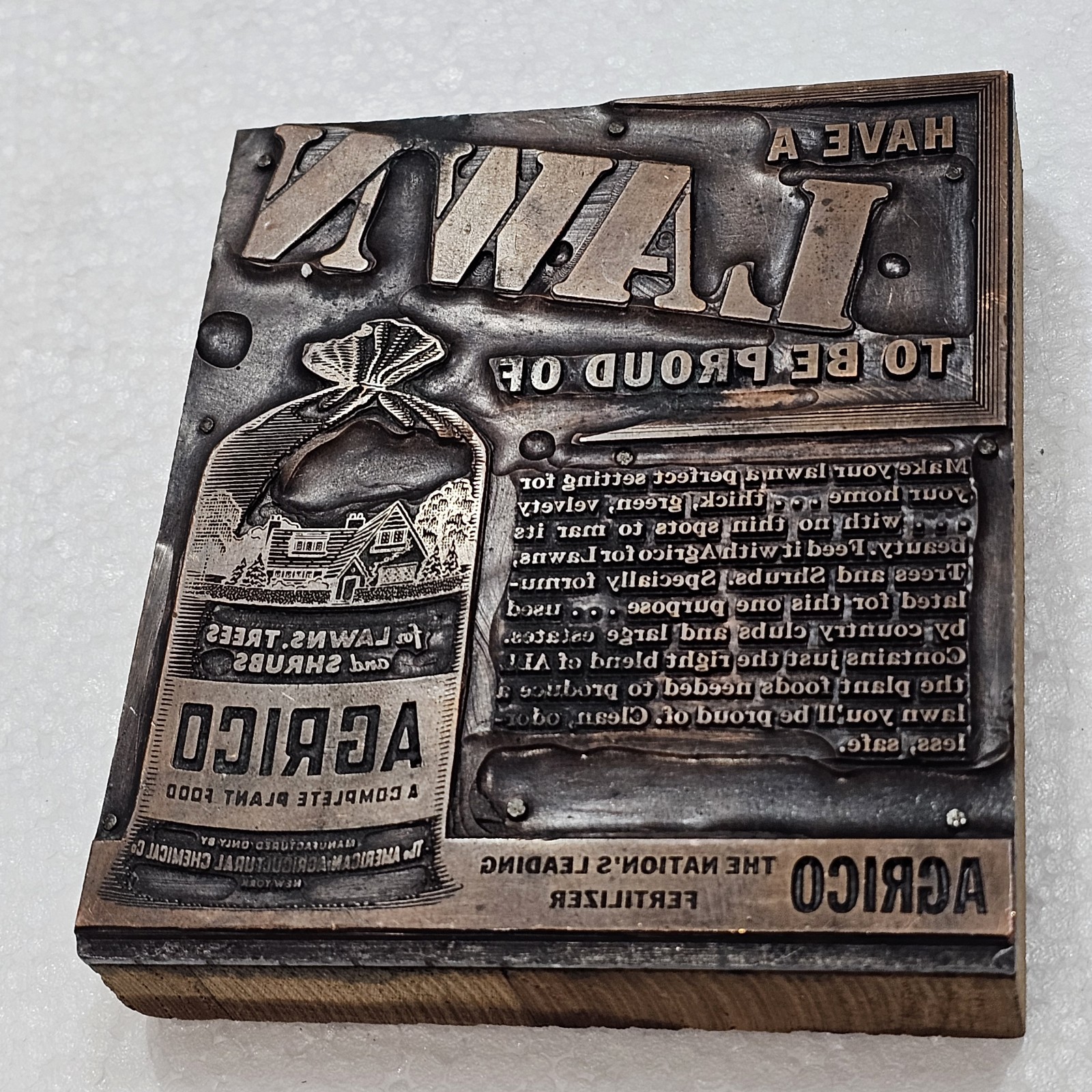 Vintage Letter Press Block Stamp Ink Print Type Advertising Wood Copper LAWN Bag