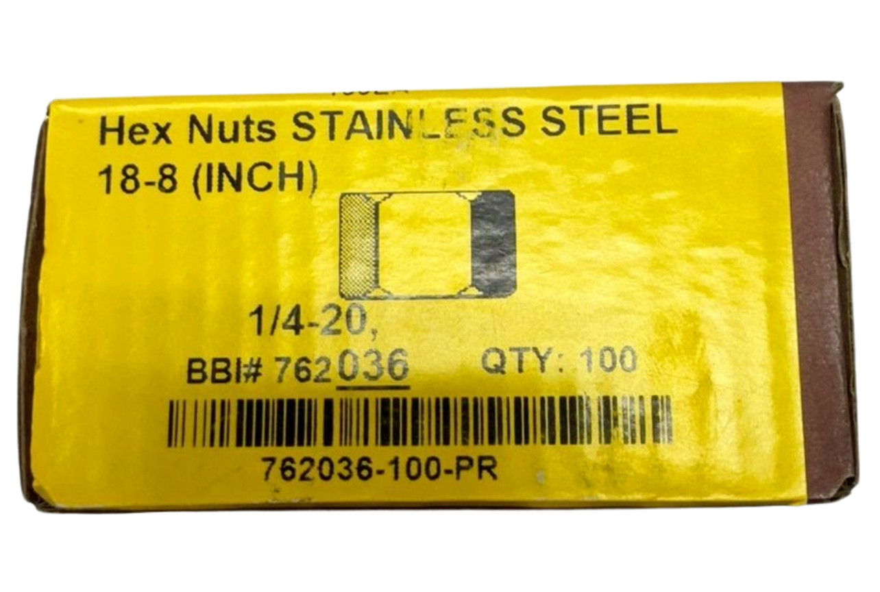 (Box of 100) Brighton 762036-100-PR Hex Nuts 1/4-20 Stainless Steel 18-8