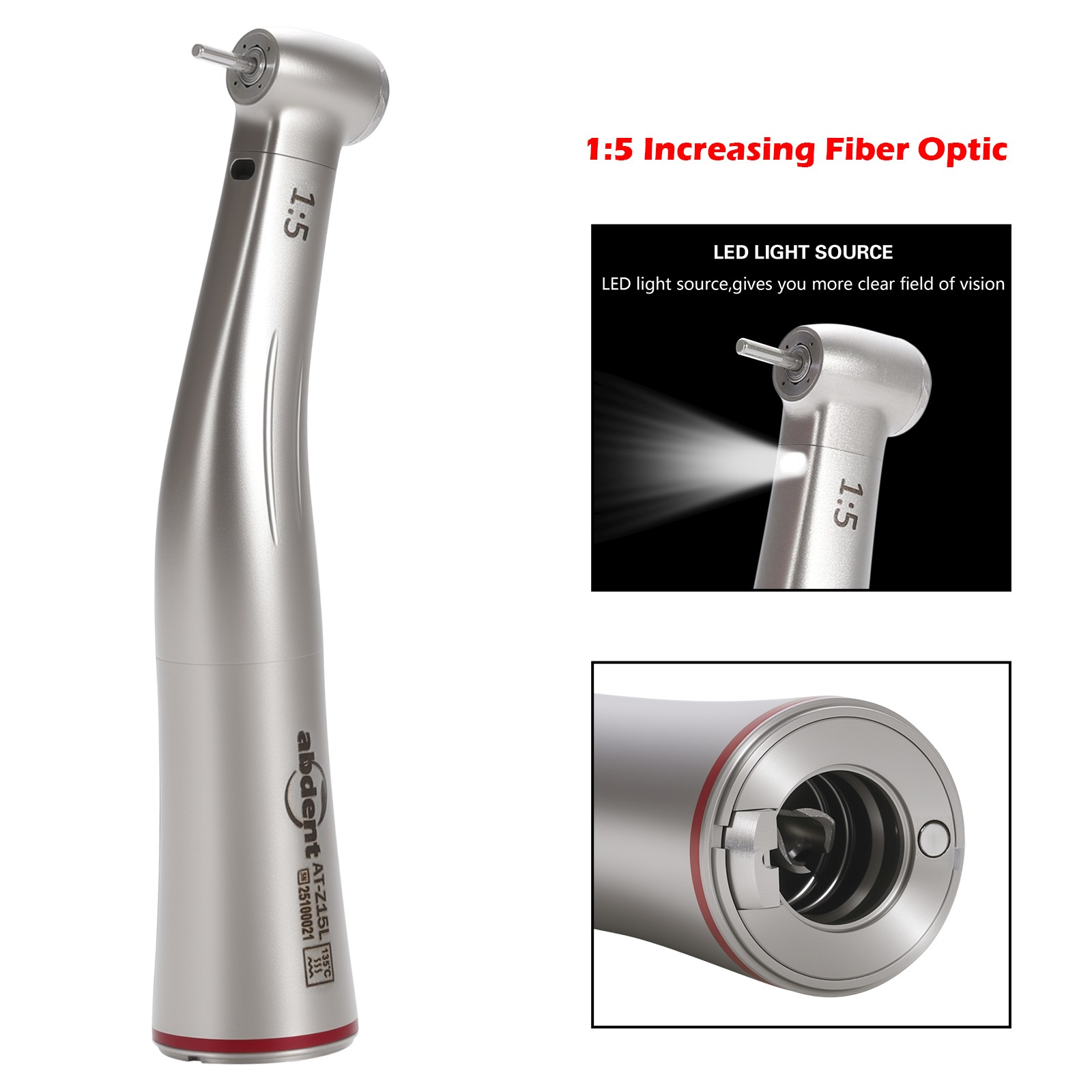 Dental 1:5 LED Contra Angle Handpiece Fiber Optic high speed Electric light USA