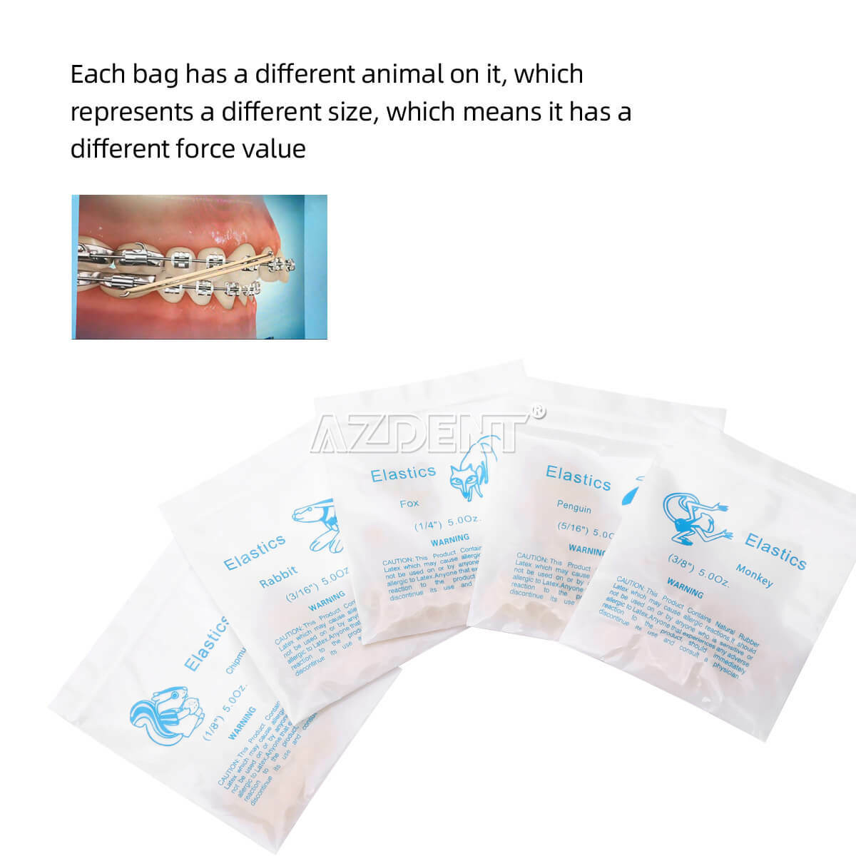 Dental Orthodontic Intraoral Elastics Rubber Bands Latex Braces 3.5/5.0/6.5 OZ