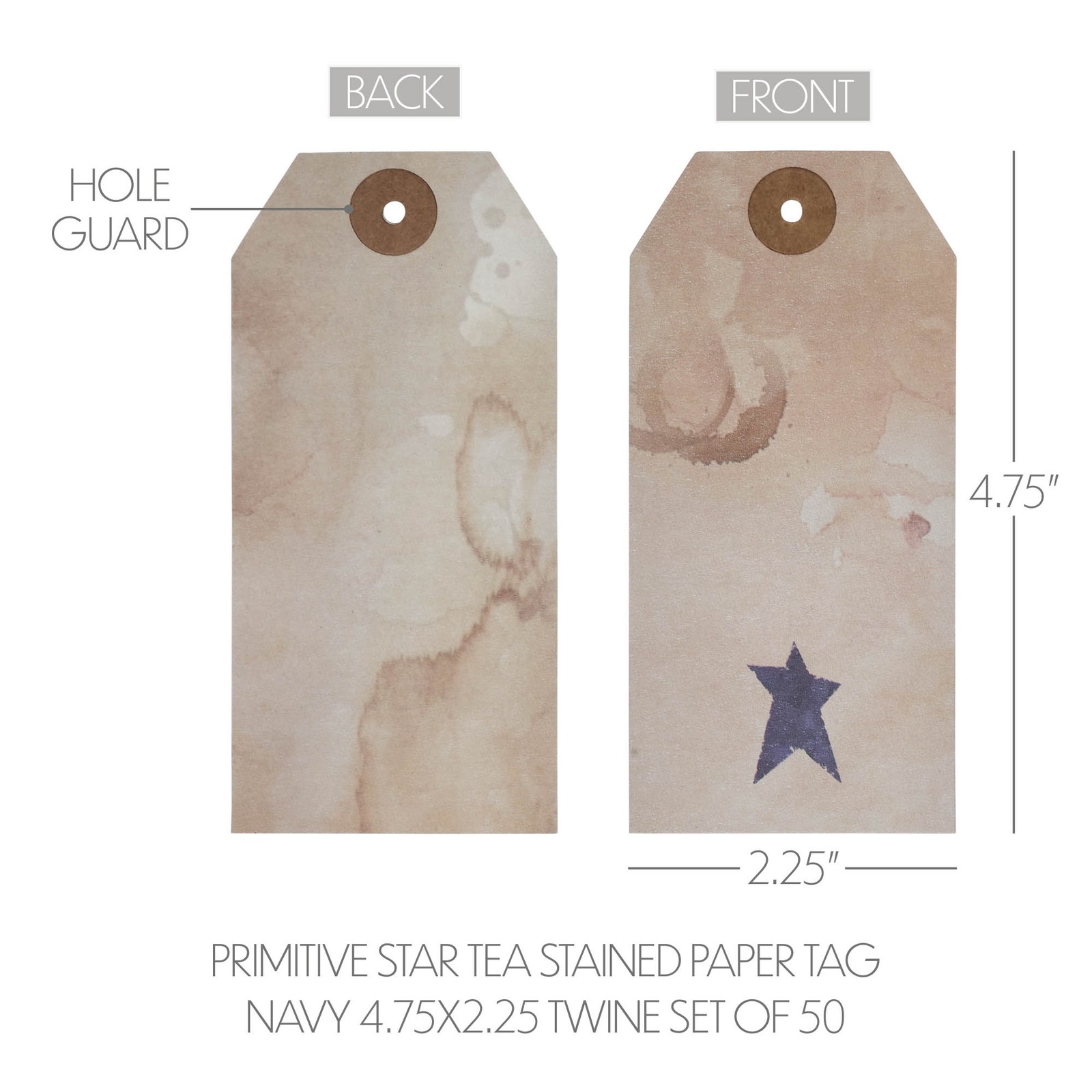Primitive Star Paper Tag Navy 4.75×2.25 w/ Twine Set of 50 VHC Brands