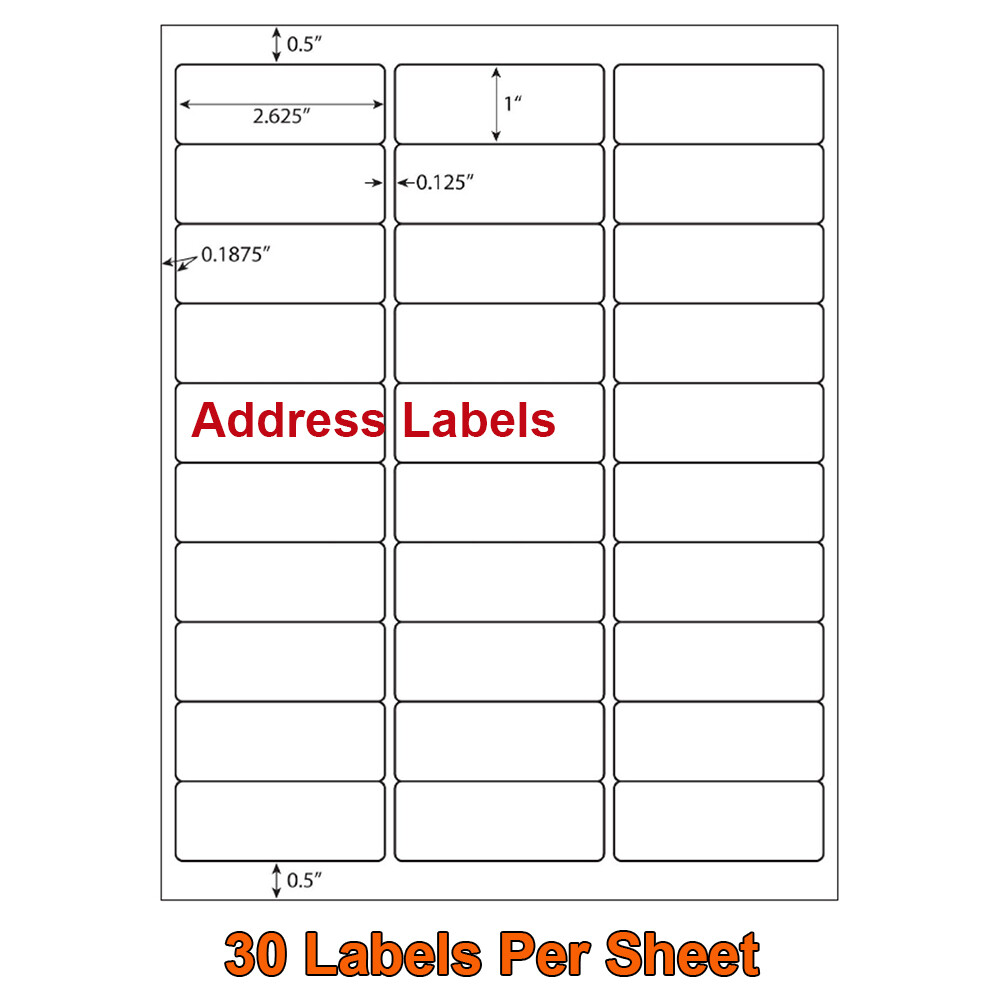1 x 2 5/8 60000 Address Blank Shipping Adhesive Labels Compatible 2.625 x 1 30UP