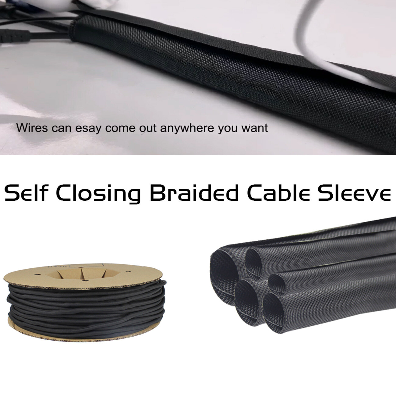 Cable Protectors Resist High Temp Self-Closed Split Braided Wire Sleeving Tube