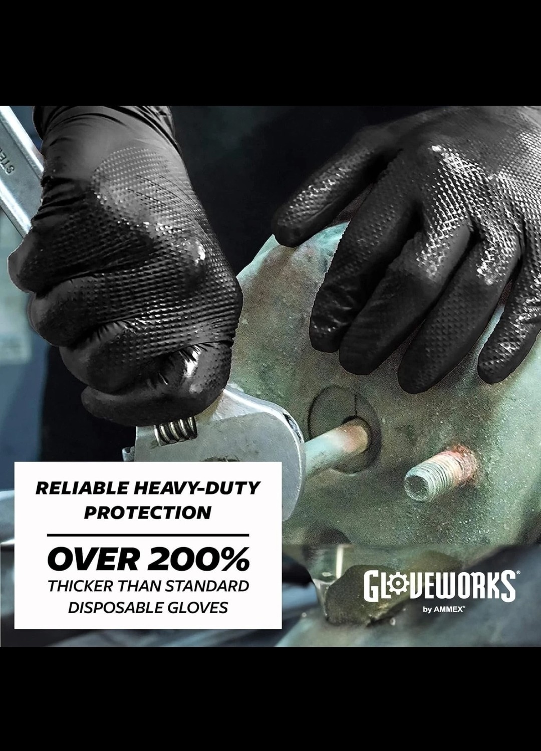GLOVEWORKS Black Nitrile Gloves – 6 mil Disposable, Large (Pack of 100) Mechanic