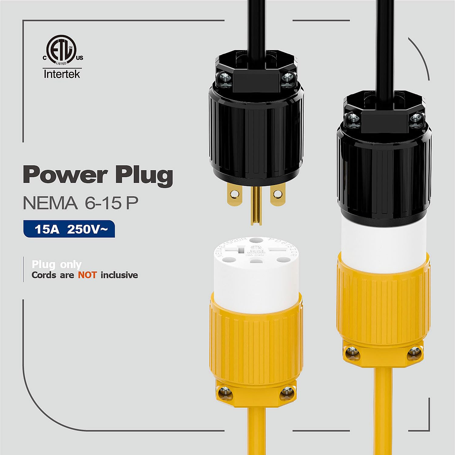 NEMA 6-15P Male Plug, ETL Listed 15AMP/250VOLT,15A Straight DIY Male, Usa/Canada