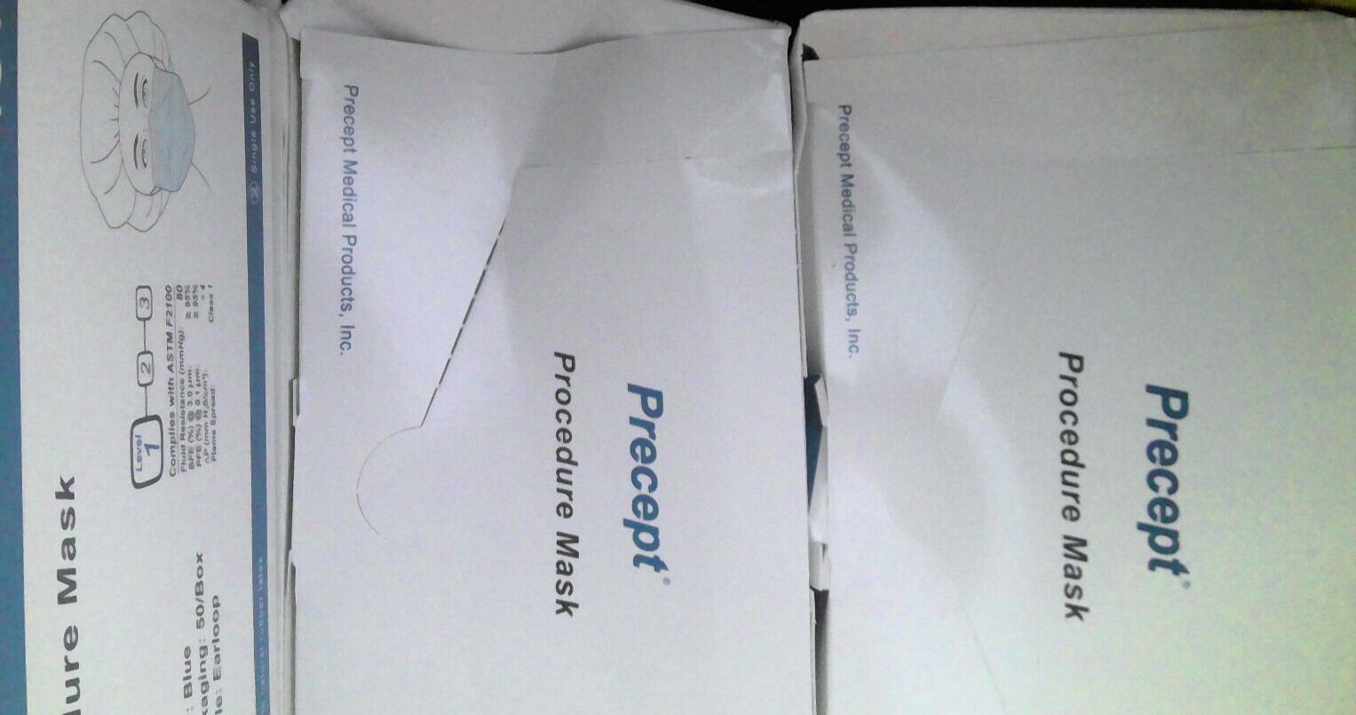 Precept 15111 Procedure Mask Level 1 Blue color Case of 10 Boxes DENTED