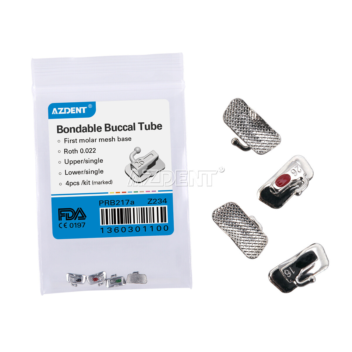 AZDENT Dental Ortho Single Bondable Buccal Tubes 1st/2nd Molar Roth/MBT 022