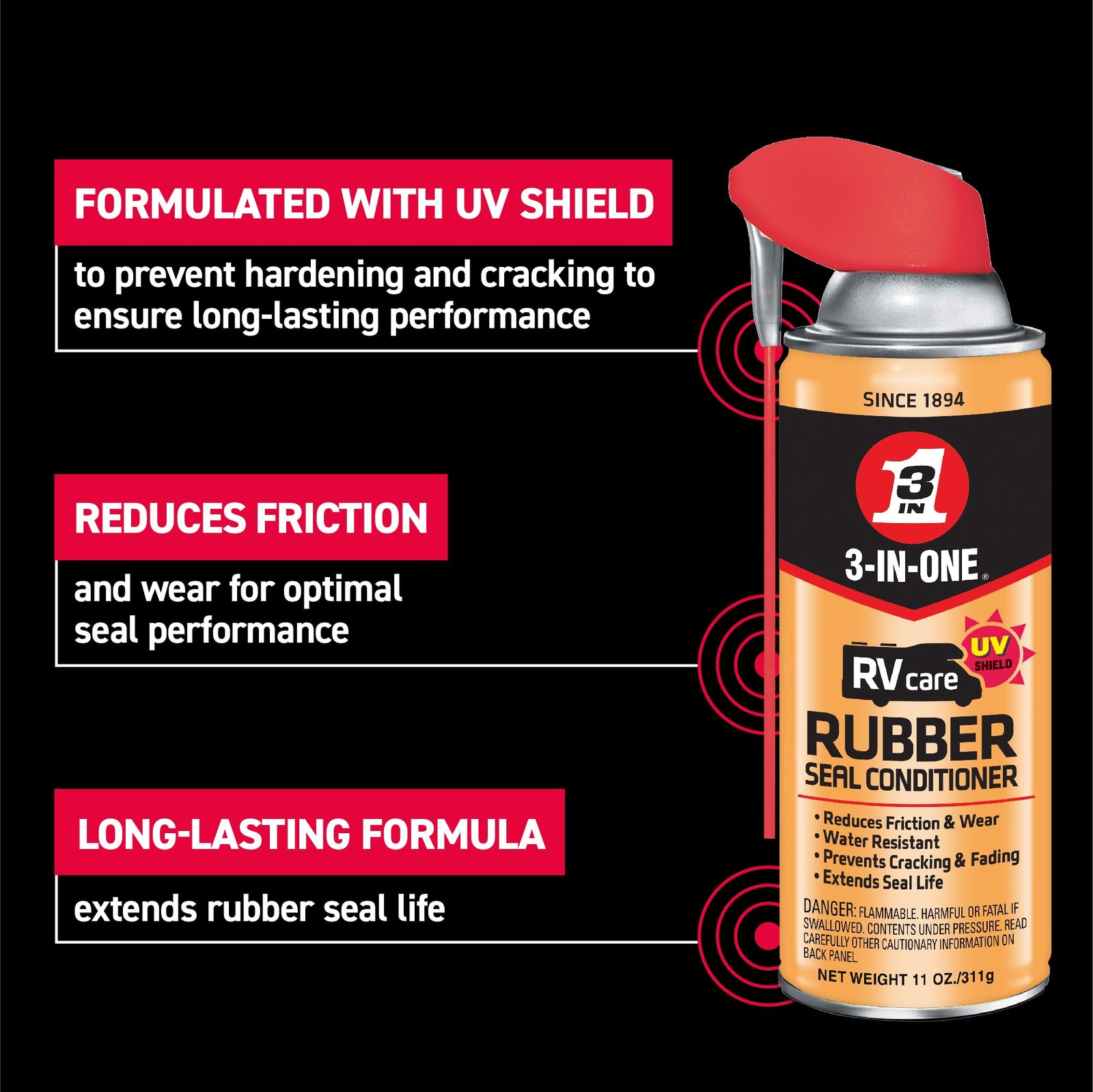 3-IN-ONE RVcare Rubber Seal Conditioner with SMART STRAW SPRAYS 2 WAYS 11 OZ