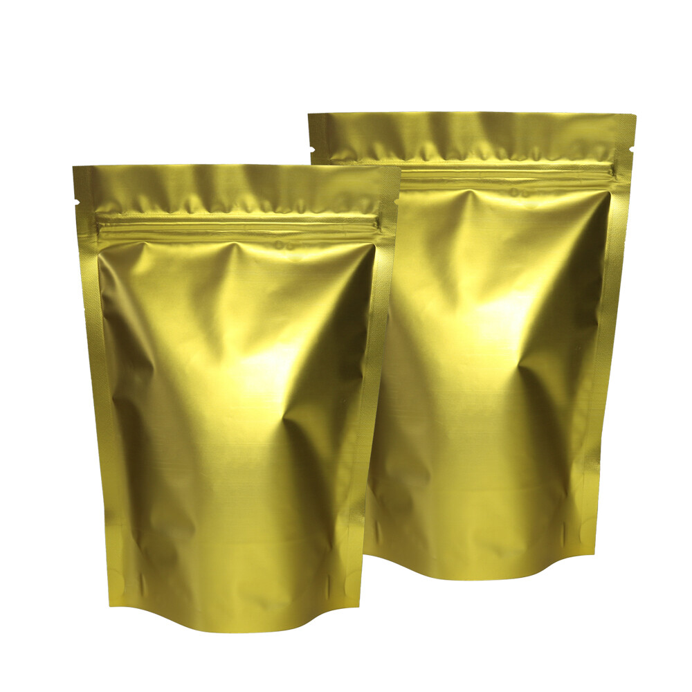 Variety of Sizes for 100pcs Matte Gold Metallized Foil Stand-Up Zipper Bags