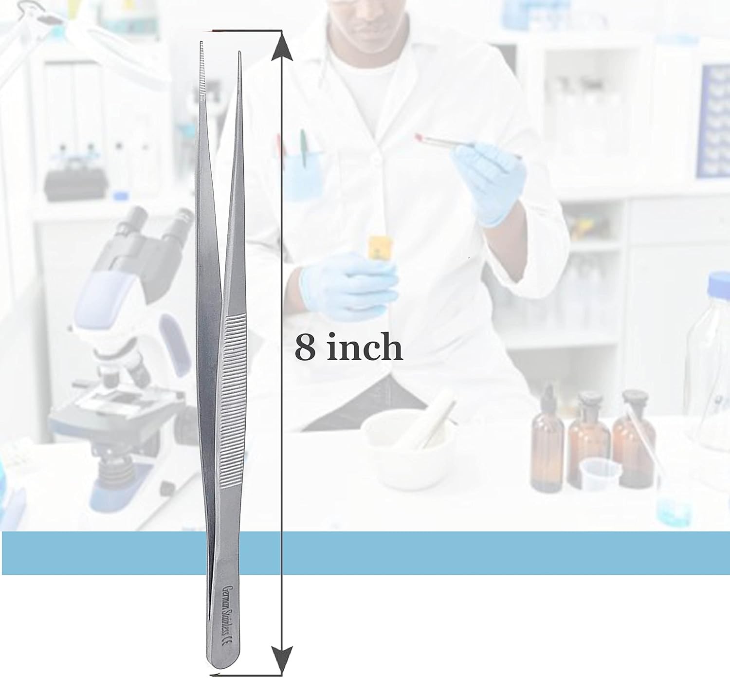 8″ Stainless Steel Precision Forceps with Fine Straight Serrated Tips for Lab