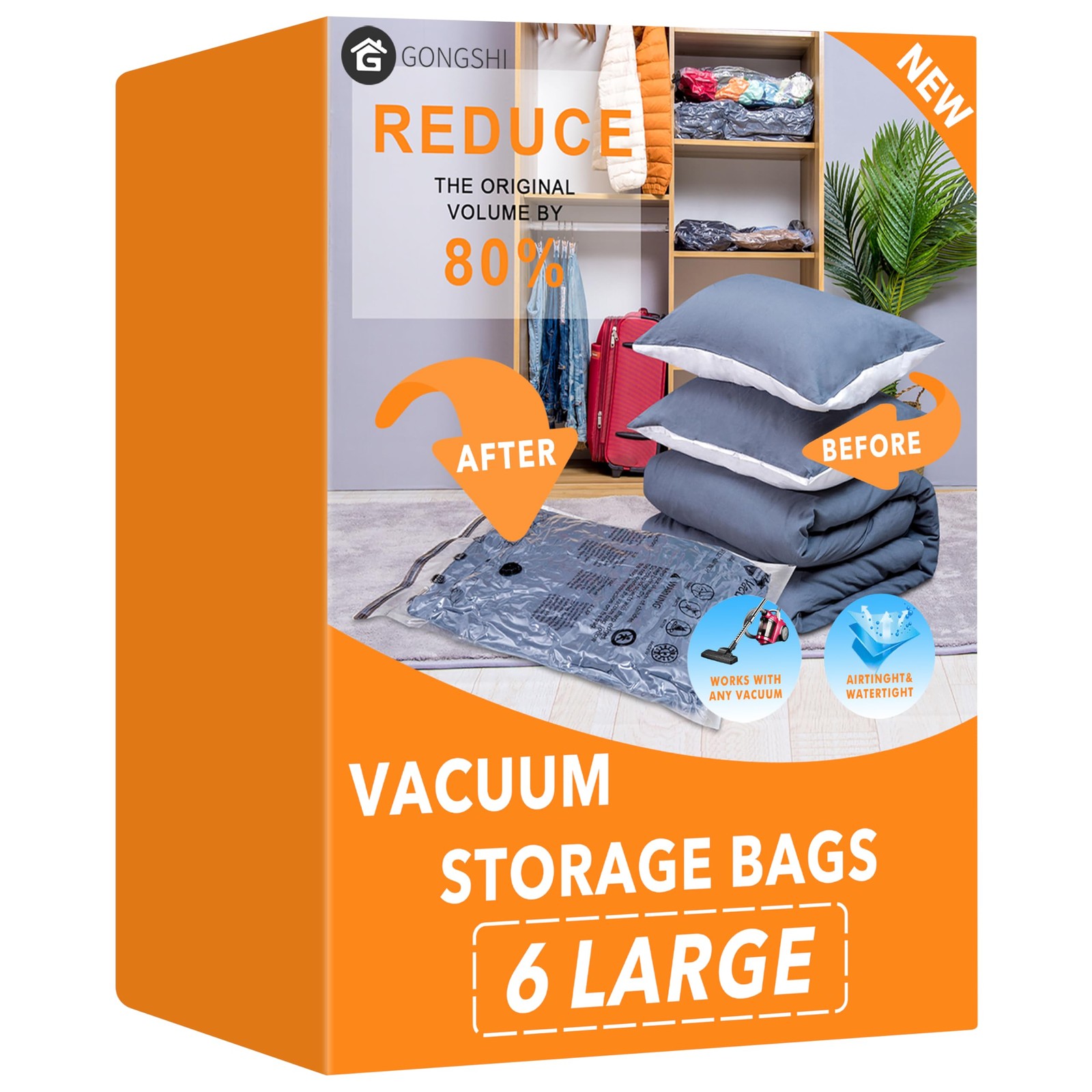 GONGSHI Vacuum Storage Bags, Space Saver Seal Bags For Clothing, Travel Luggage,