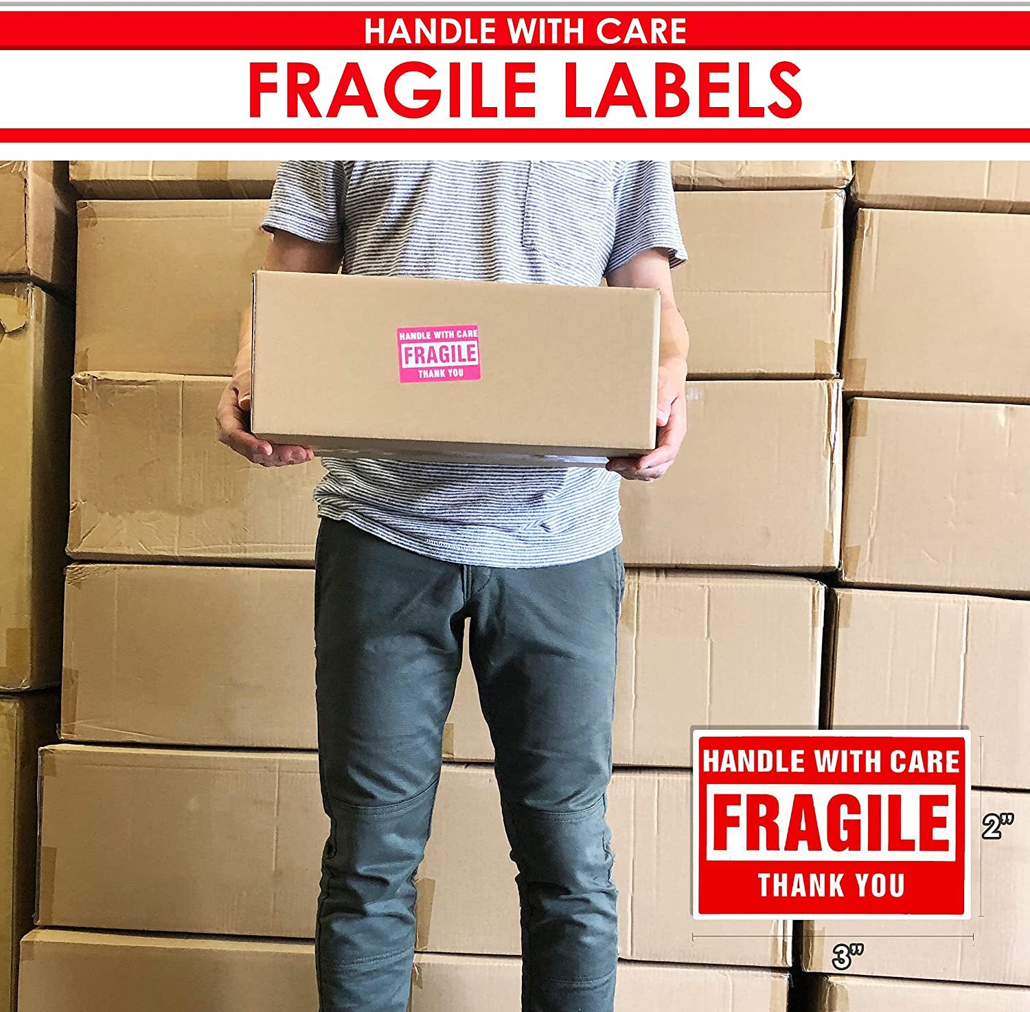 Fragile Stickers 1 Roll 500 2×3 Fragile Label Sticker Handle With Care Mailing