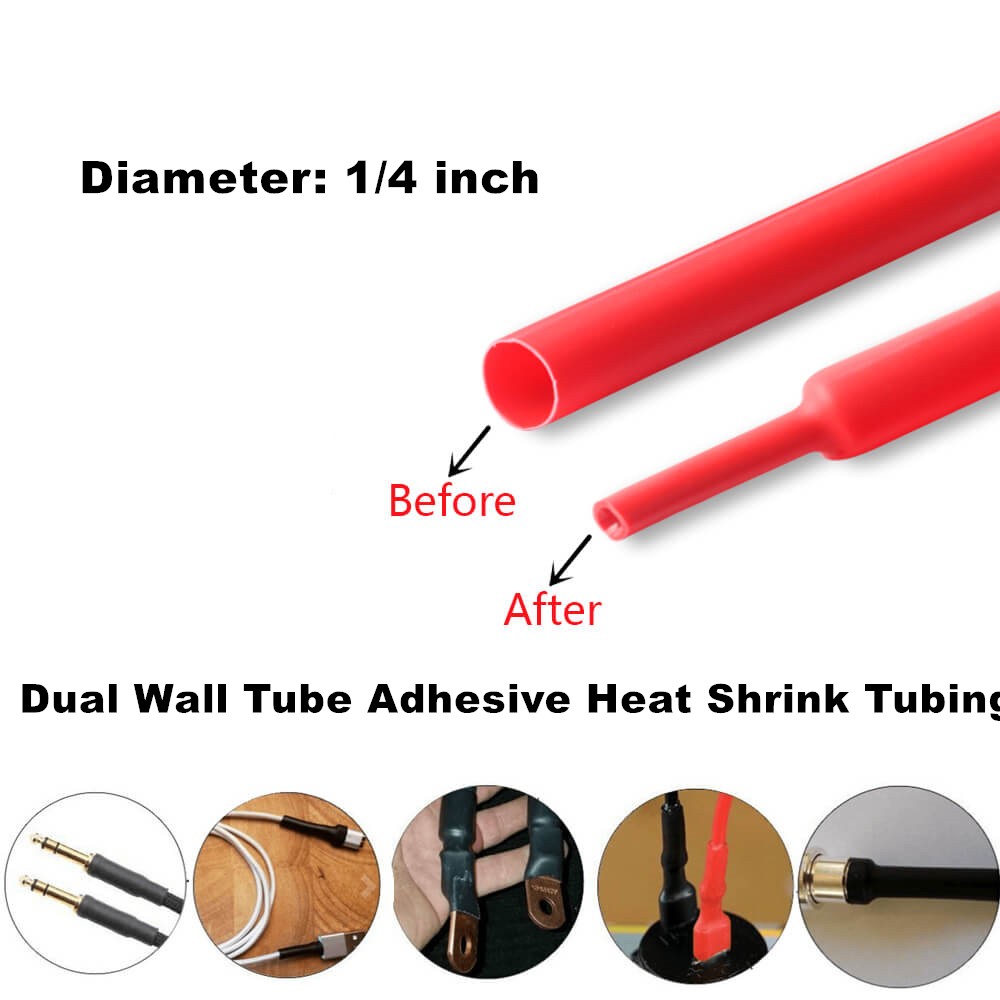 5ft 3:1 Ratio Heat Shrink Tubing Dual Wall Adhesive Glue Lined Φ1/4″ (6.4mm) US