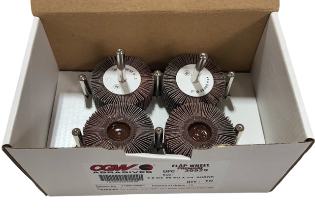 CGW 2″ x 3/4″ x 1/4″ Flap Wheel 80 Grit Aluminum Oxide 10 Pack